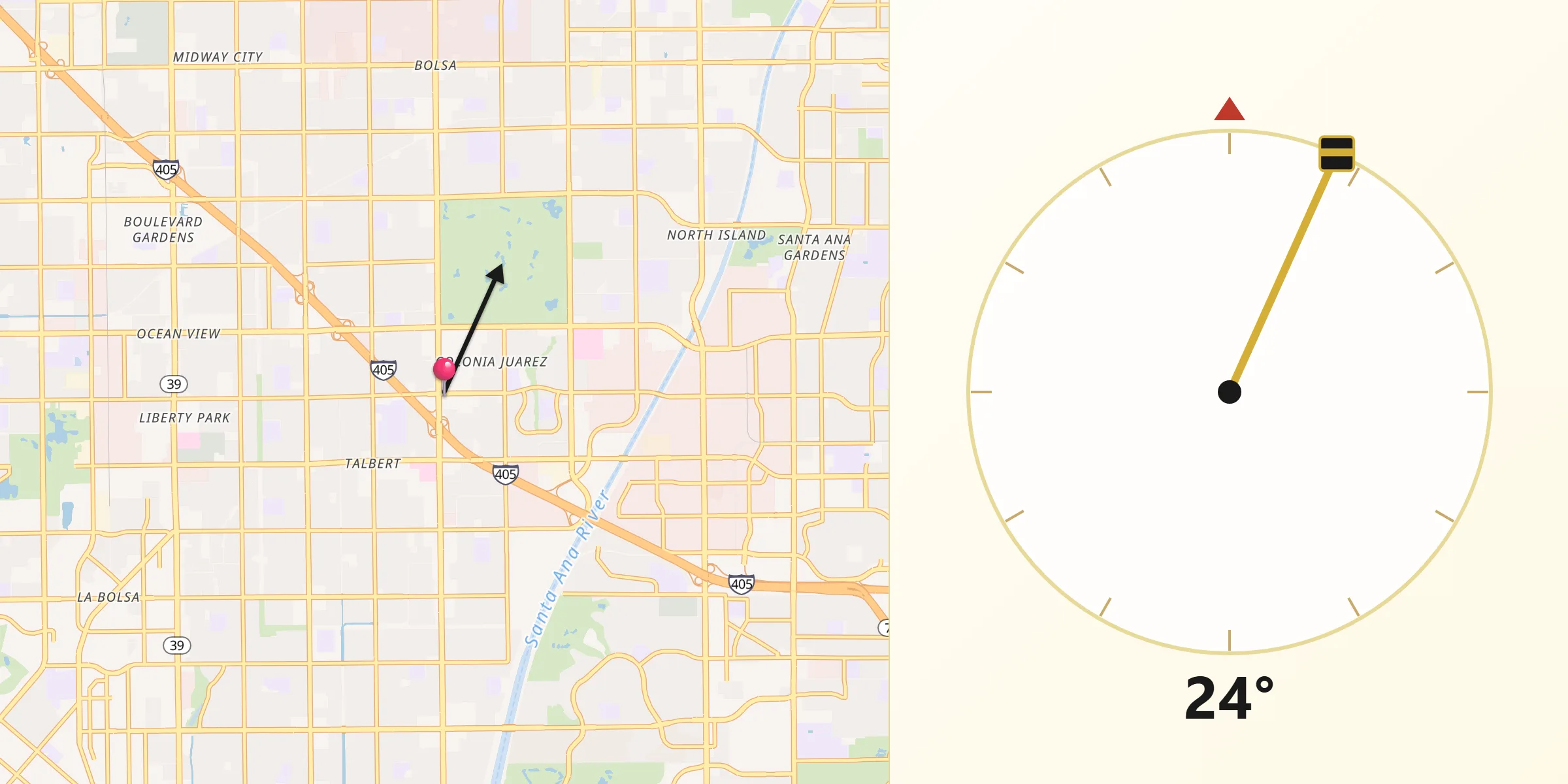 Qibla Direction from Fountain Valley