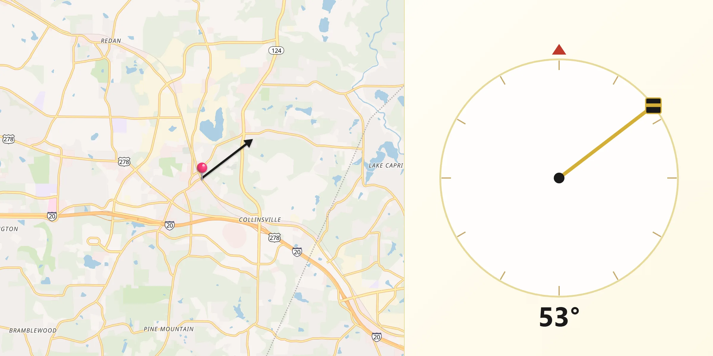 Qibla Direction from Lithonia