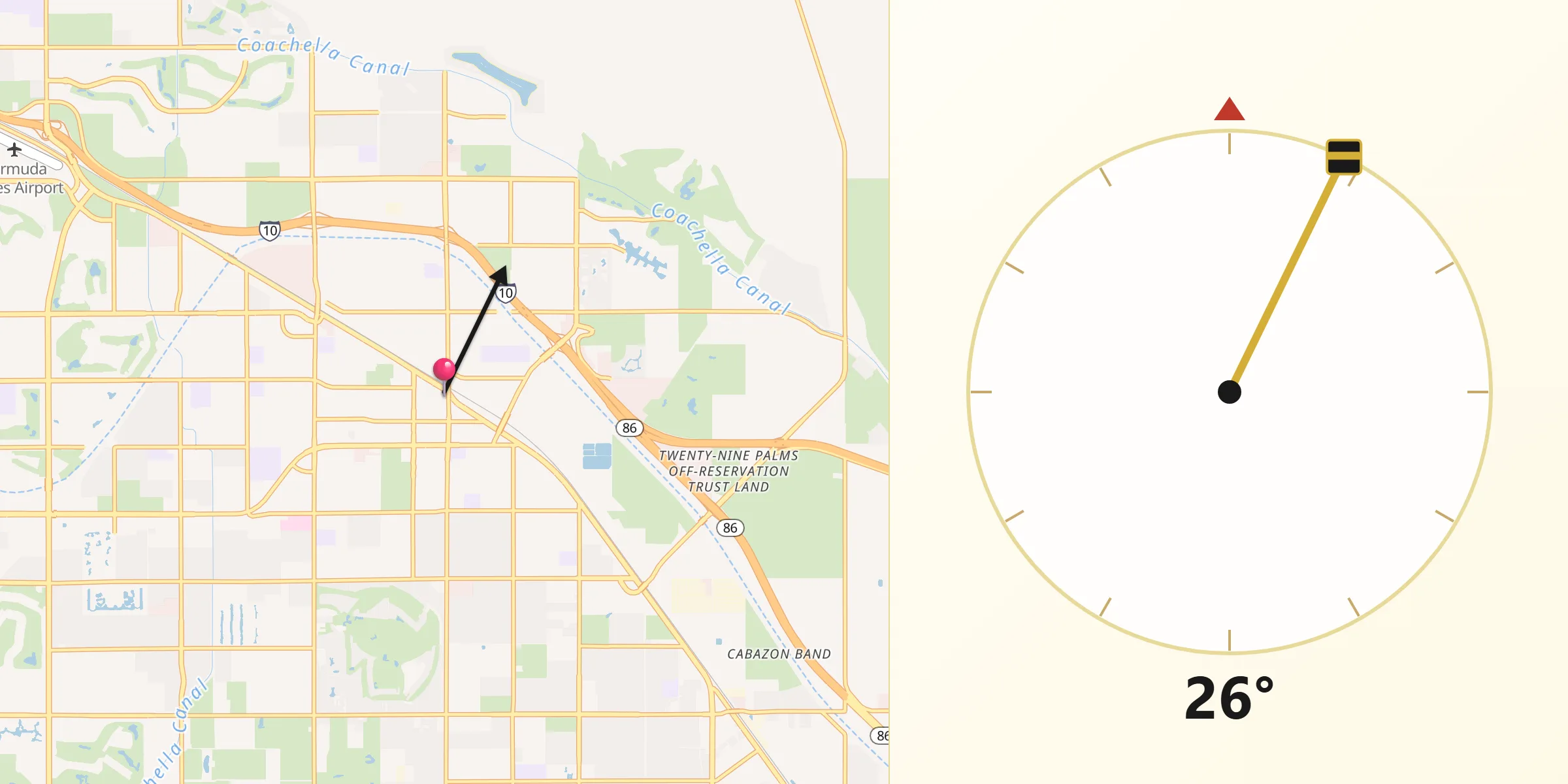 Qibla Direction from Indio