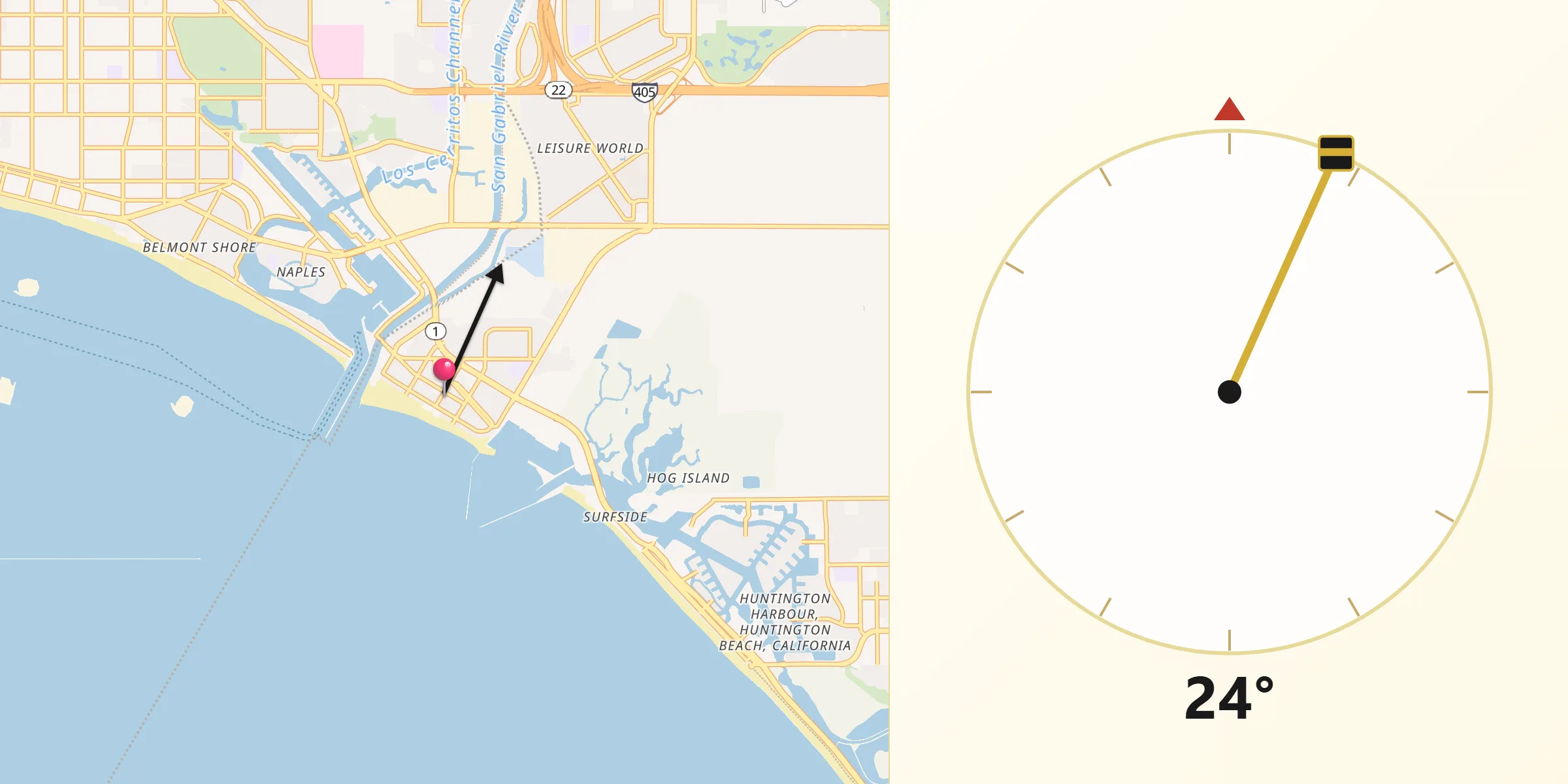 Qibla Direction from Seal Beach