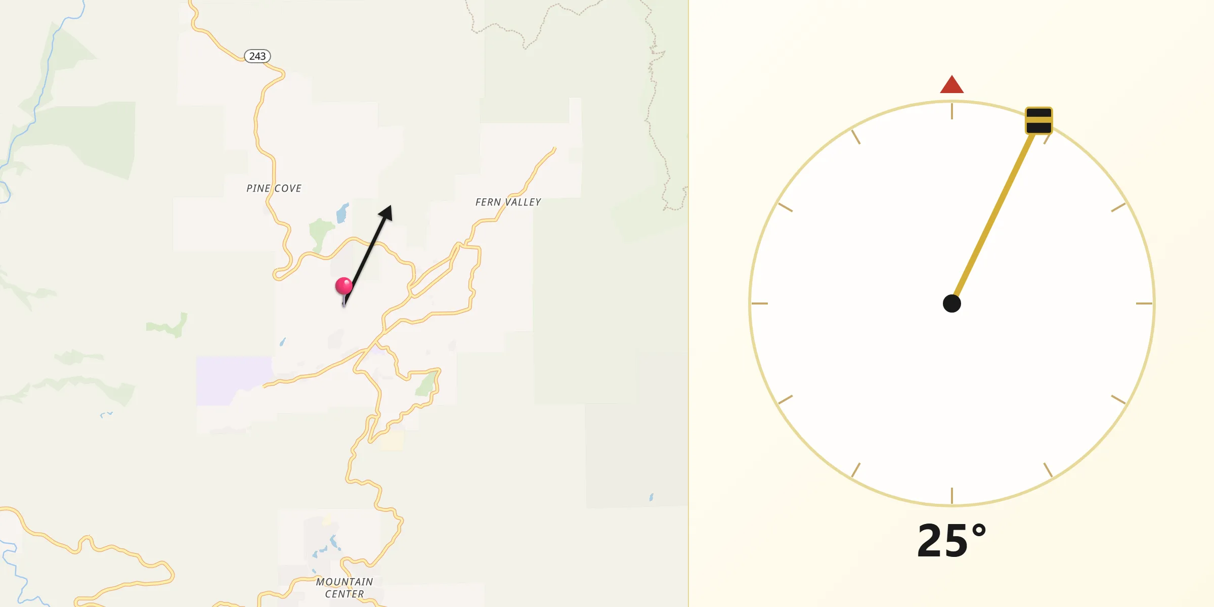Qibla Direction from Idyllwild-Pine Cove