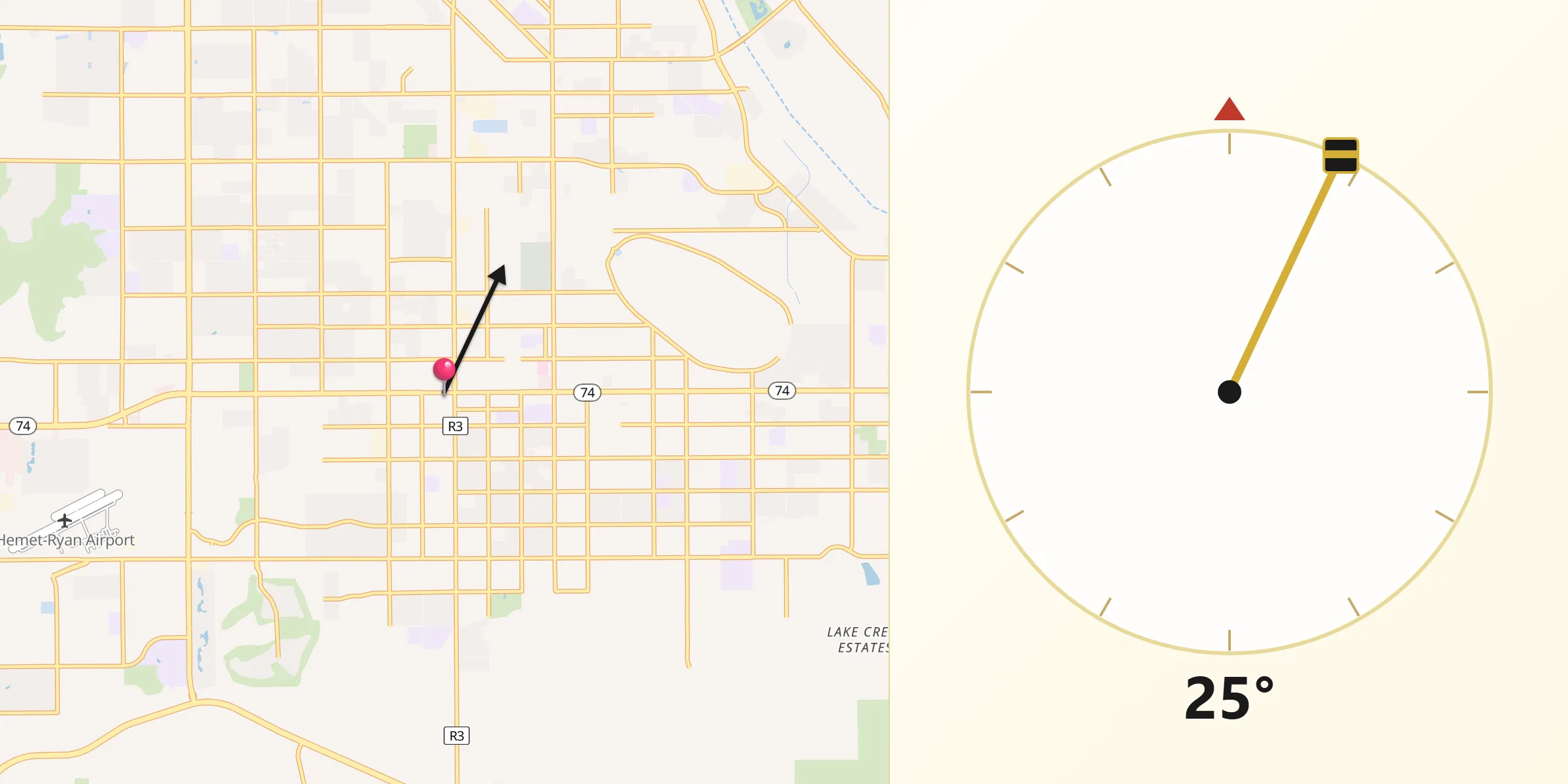 Qibla Direction from Hemet