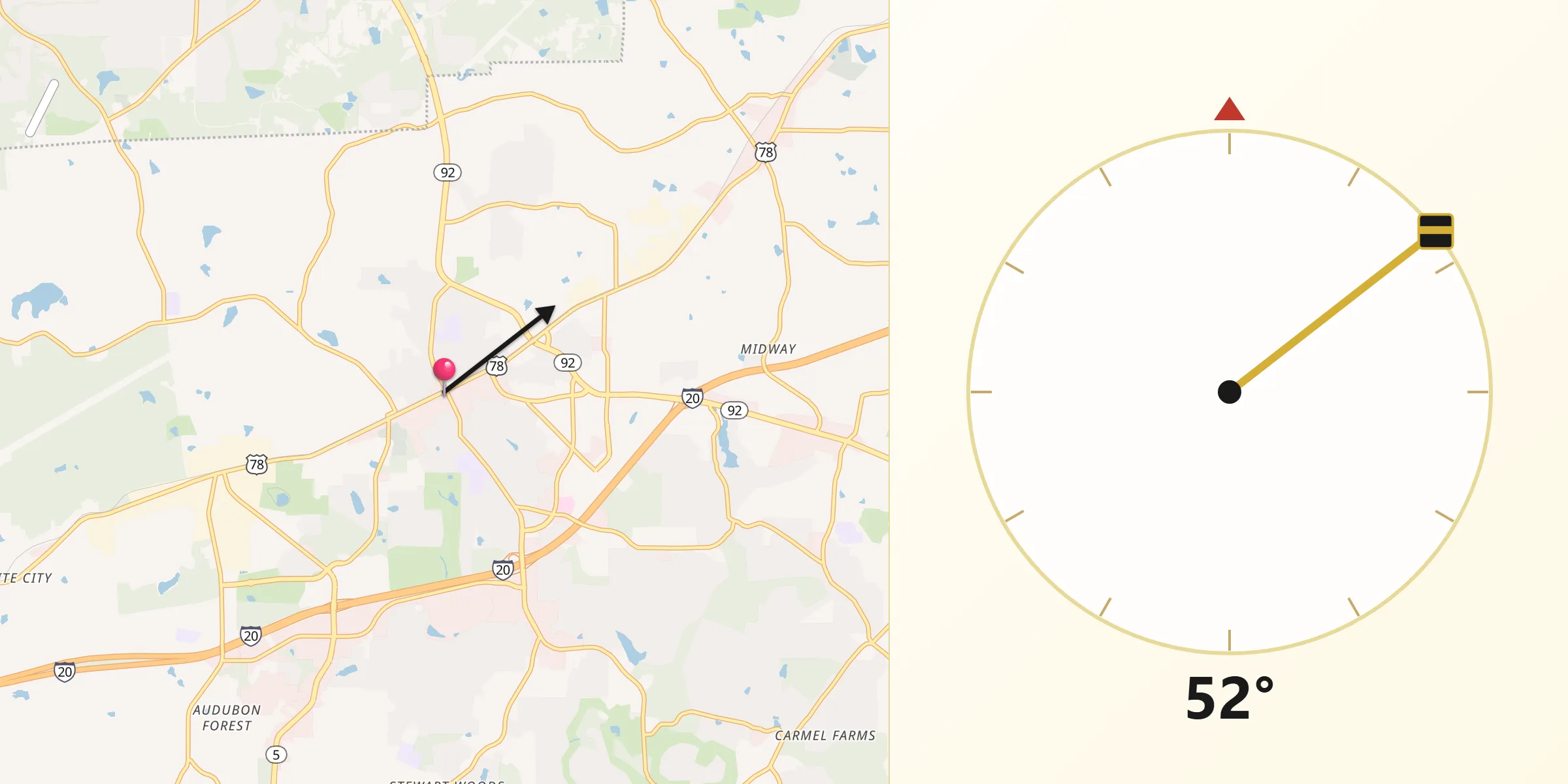 Qibla Direction from Douglasville