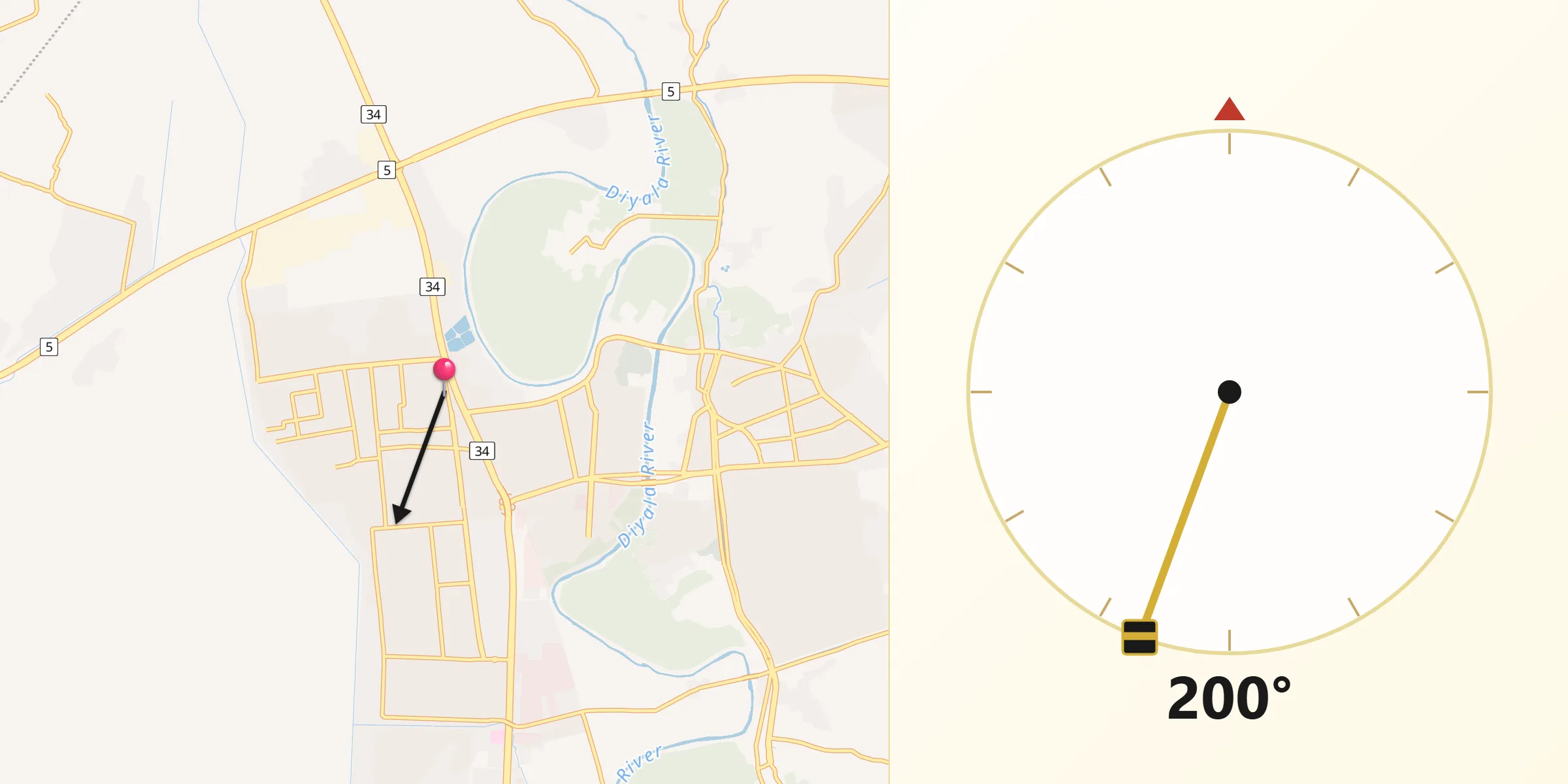 Direction vers la Qibla depuis Bakouba