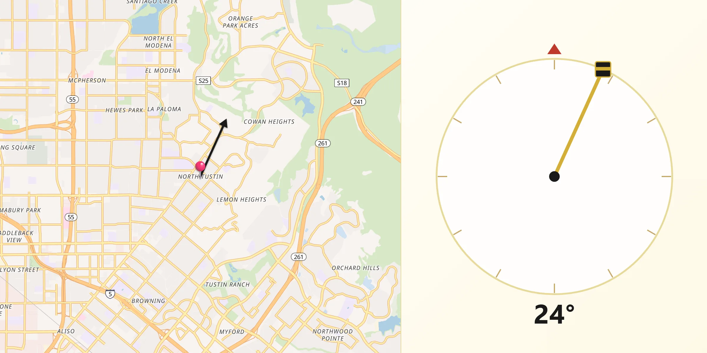 Qibla Direction from North Tustin