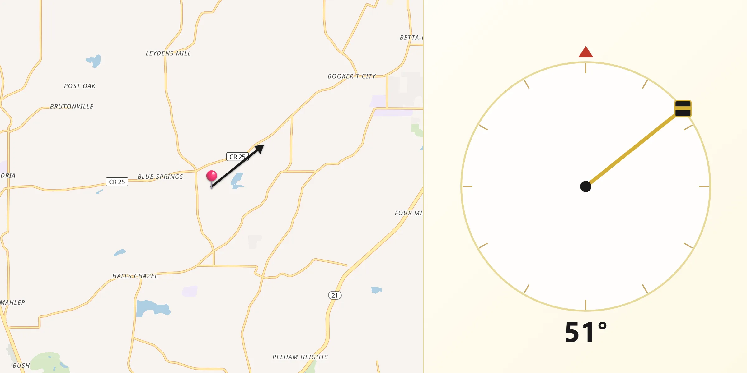 Qibla Direction from Calhoun County