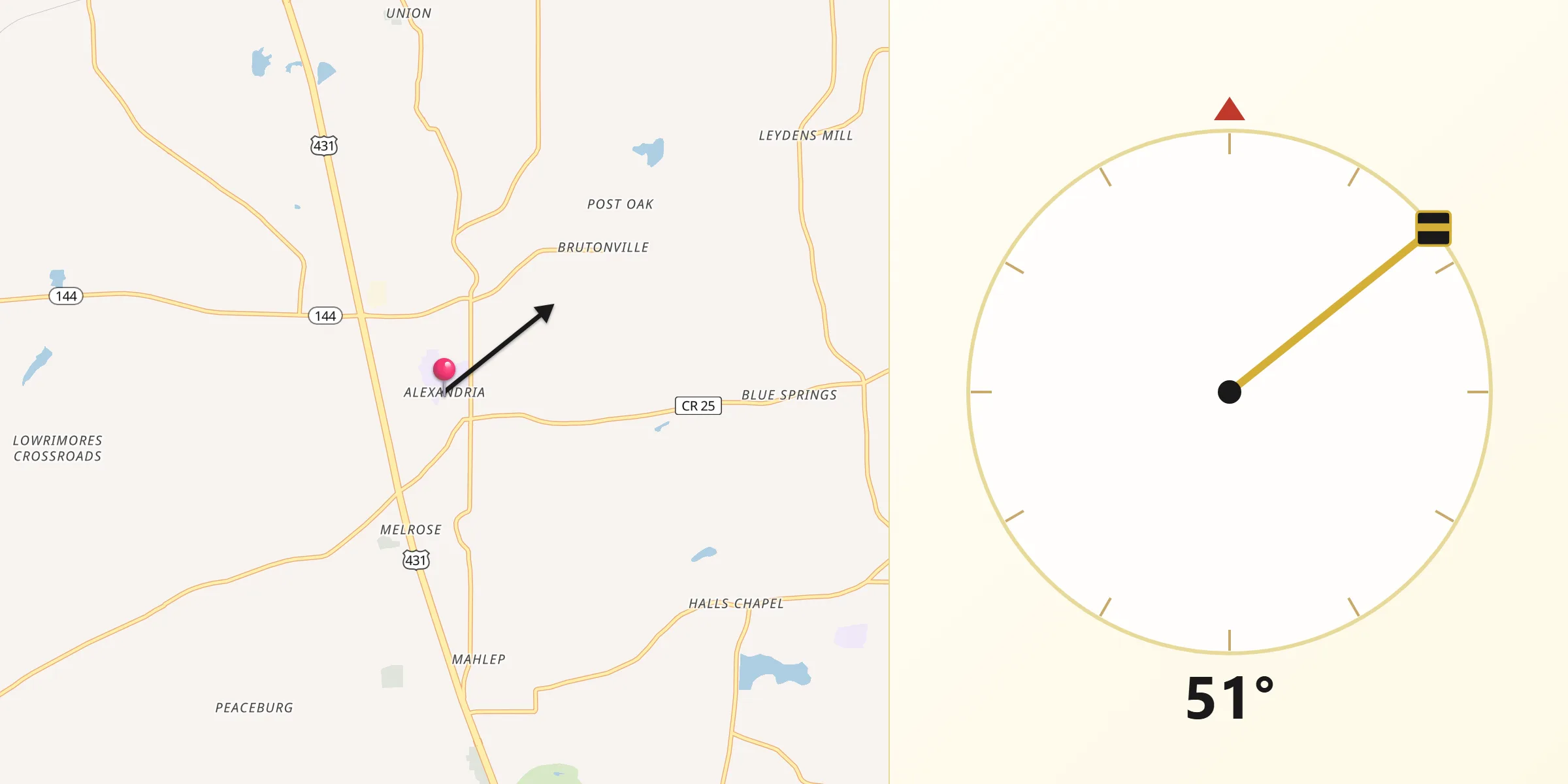 Dirección de la Qibla desde Alexandria