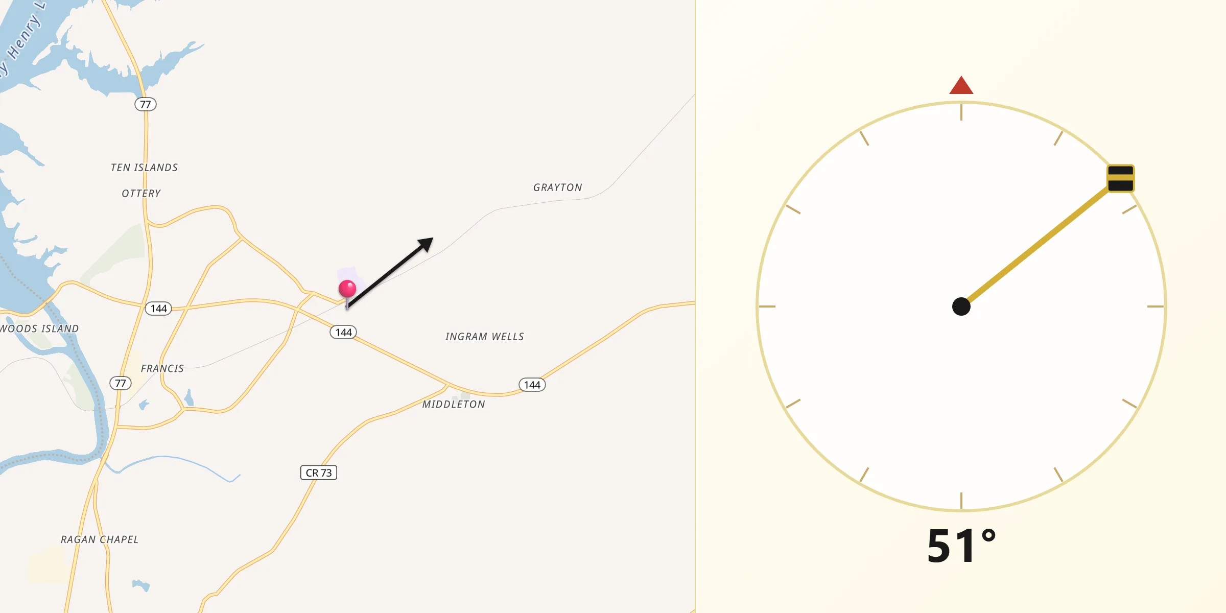 Qibla Direction from Ohatchee