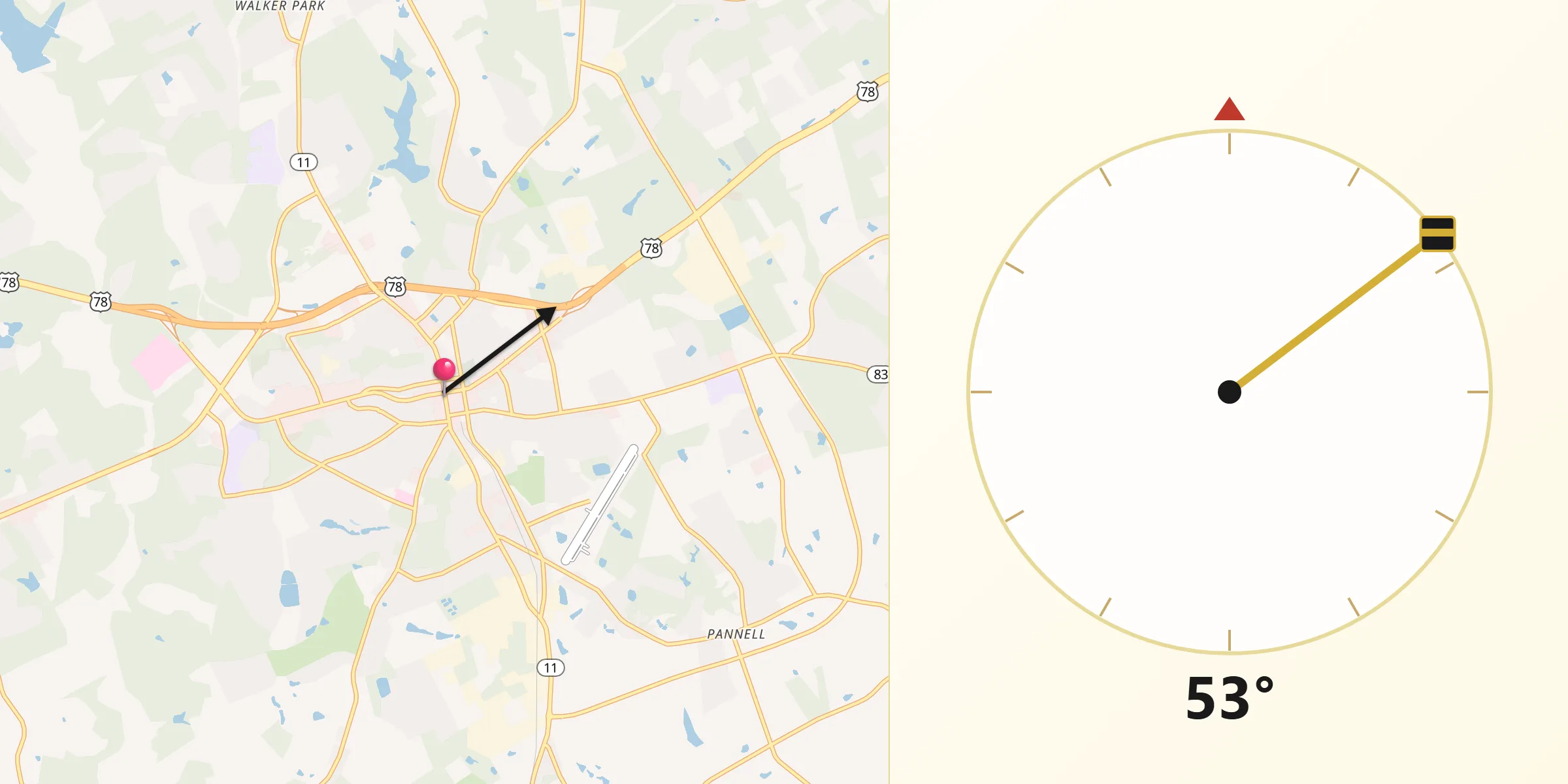 Qibla Direction from Monroe