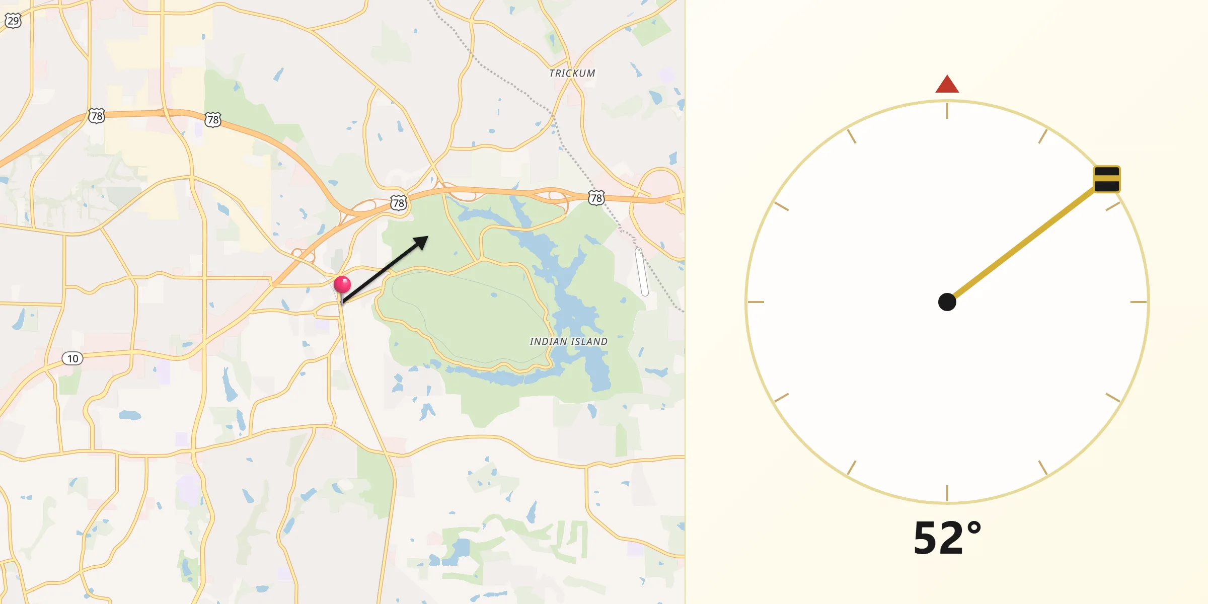 Qibla Direction from Stone Mountain