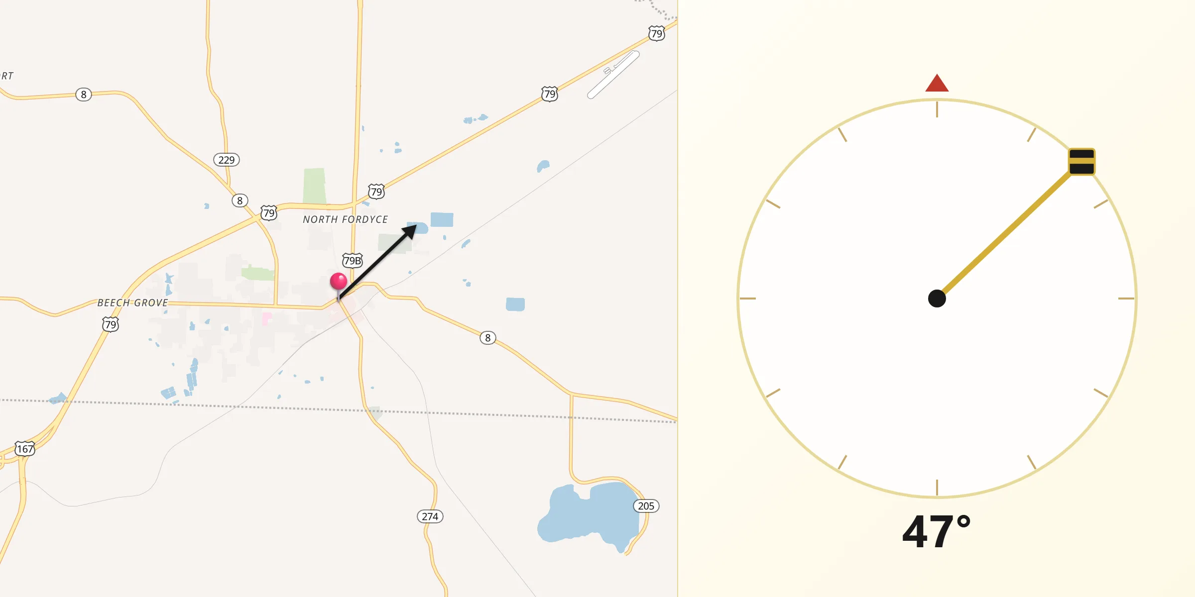 Qibla Direction from Fordyce