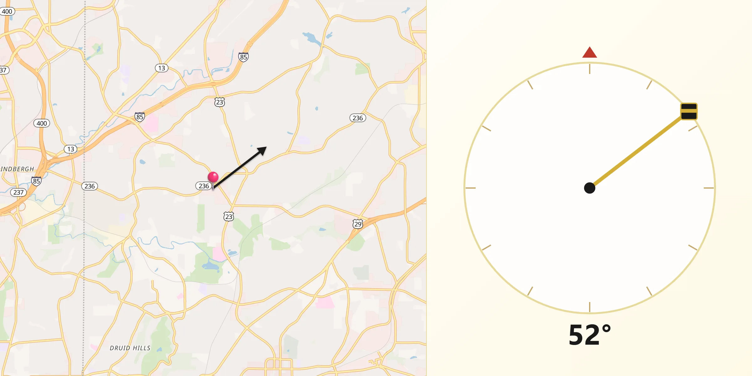 Qibla Direction from North Druid Hills