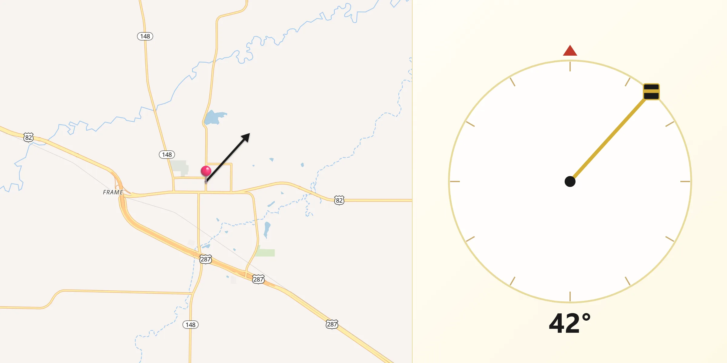 Qibla Direction from Henrietta