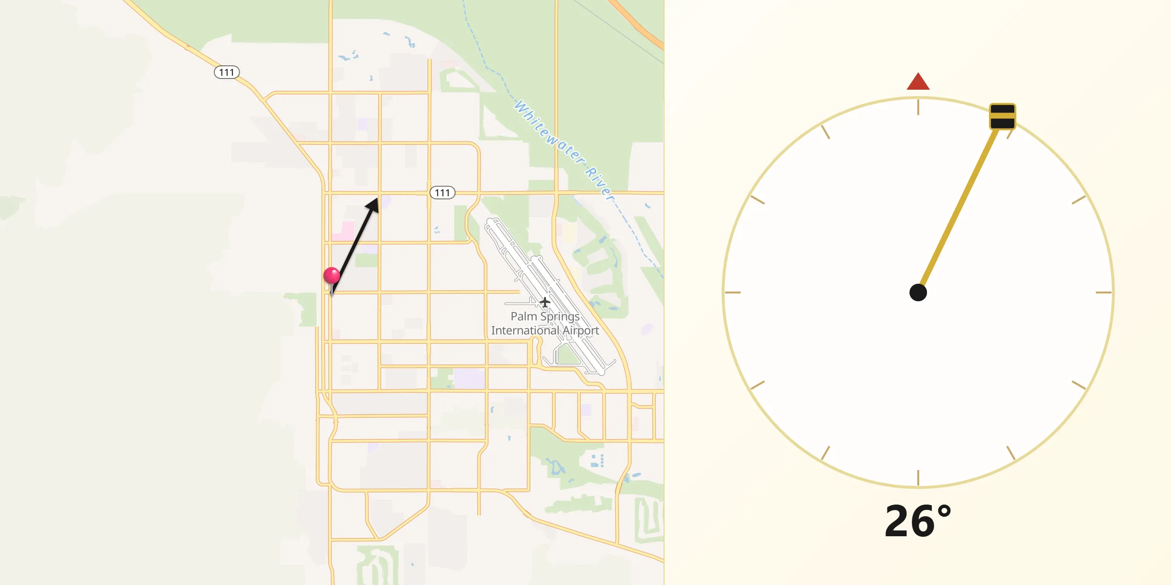 Qibla Direction from Palm Springs