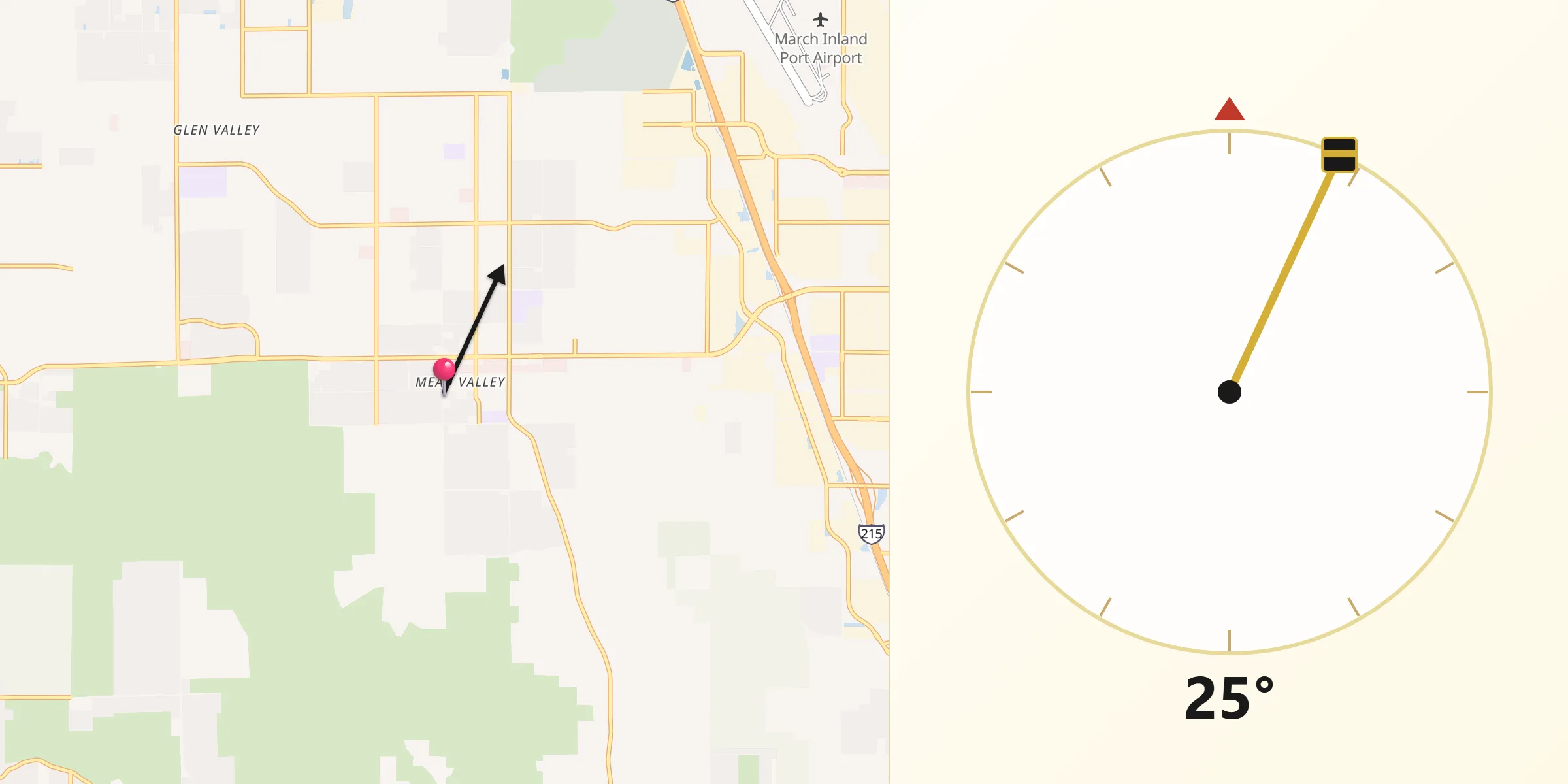 Qibla Direction from Mead Valley