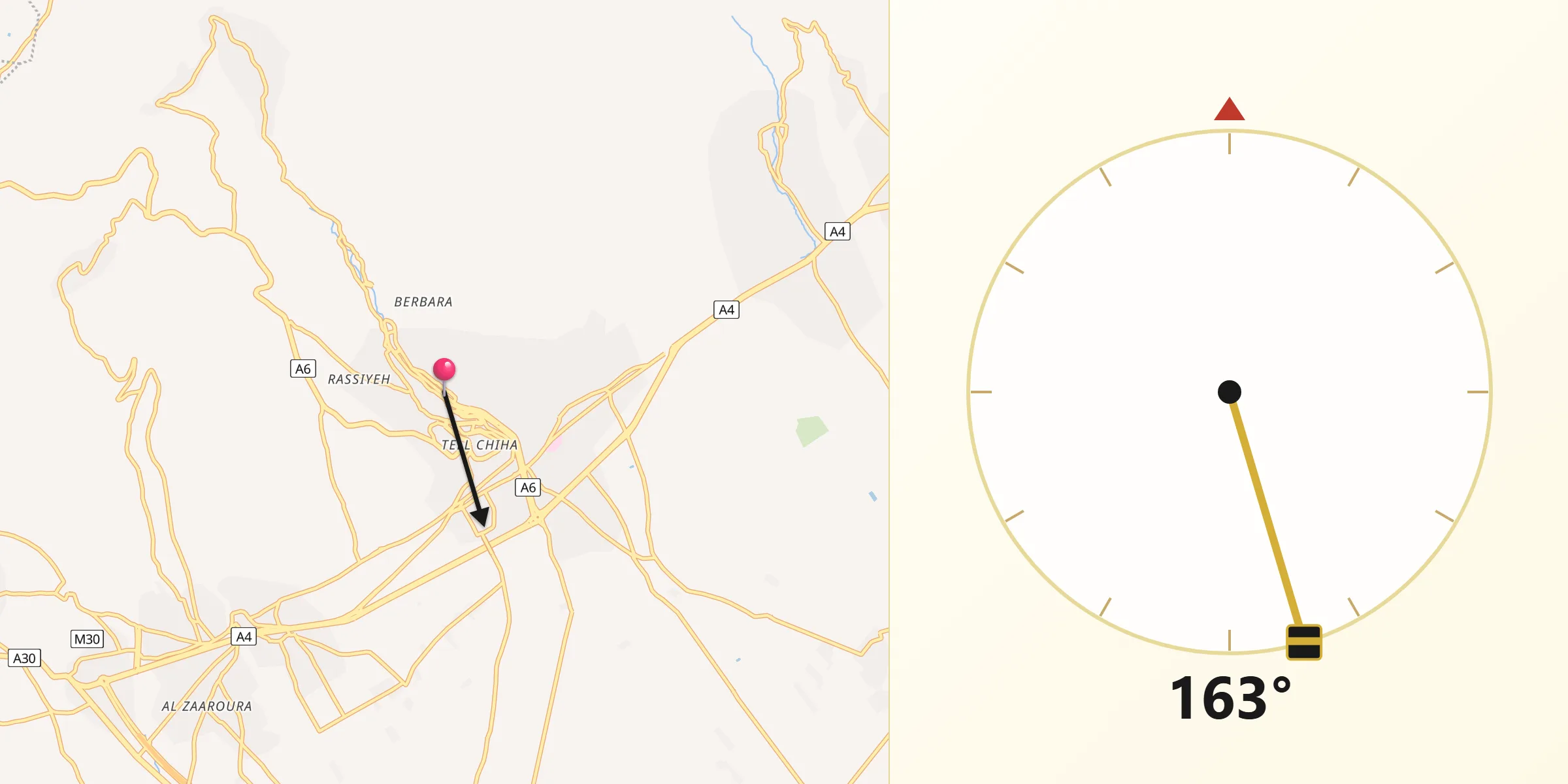 Direction vers la Qibla depuis Zahlé