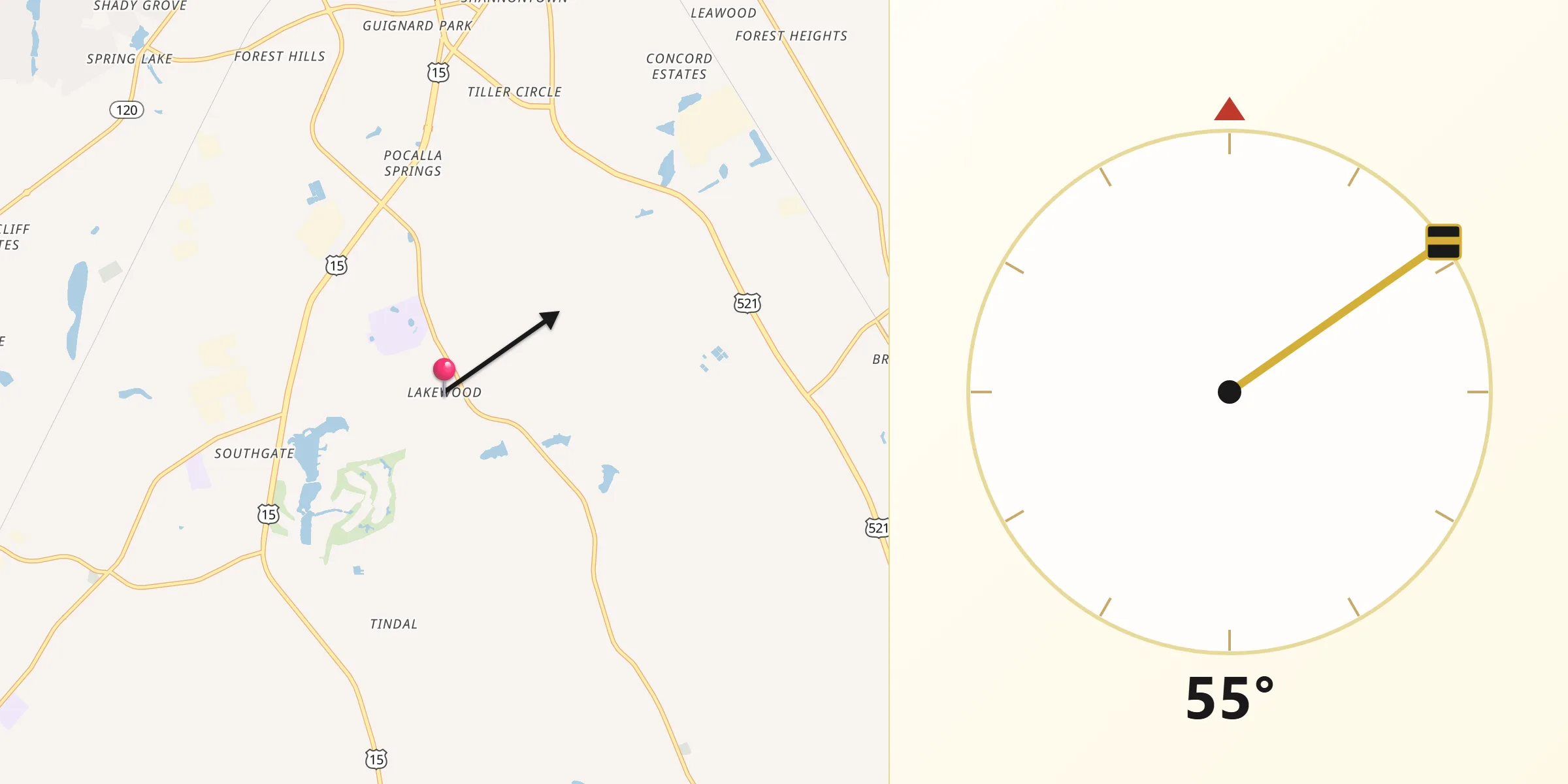 Dirección de la Qibla desde Lakewood