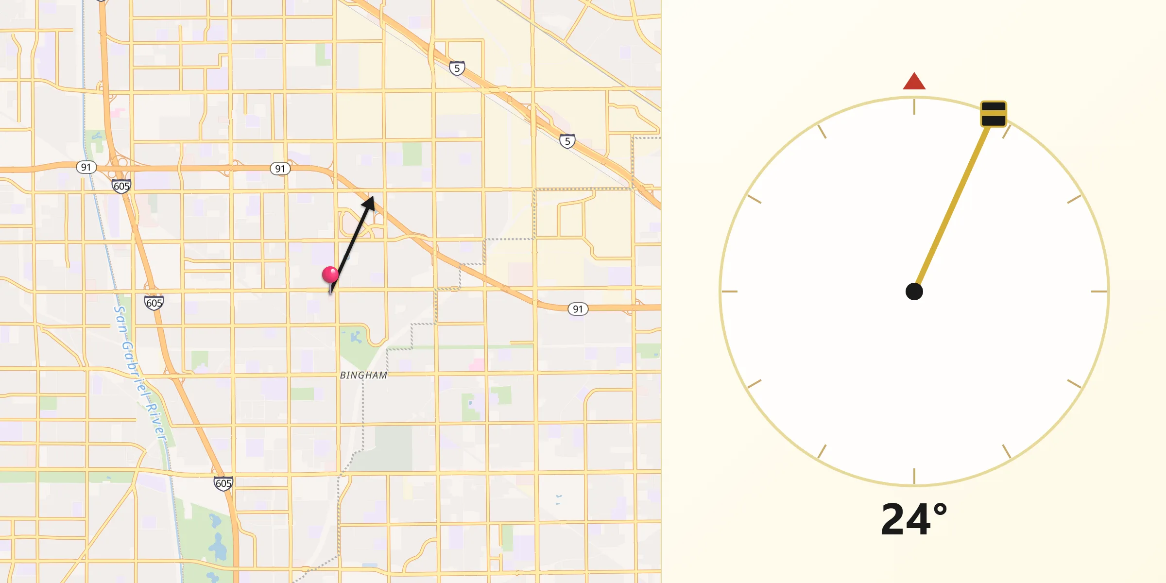 Qibla Direction from Cerritos