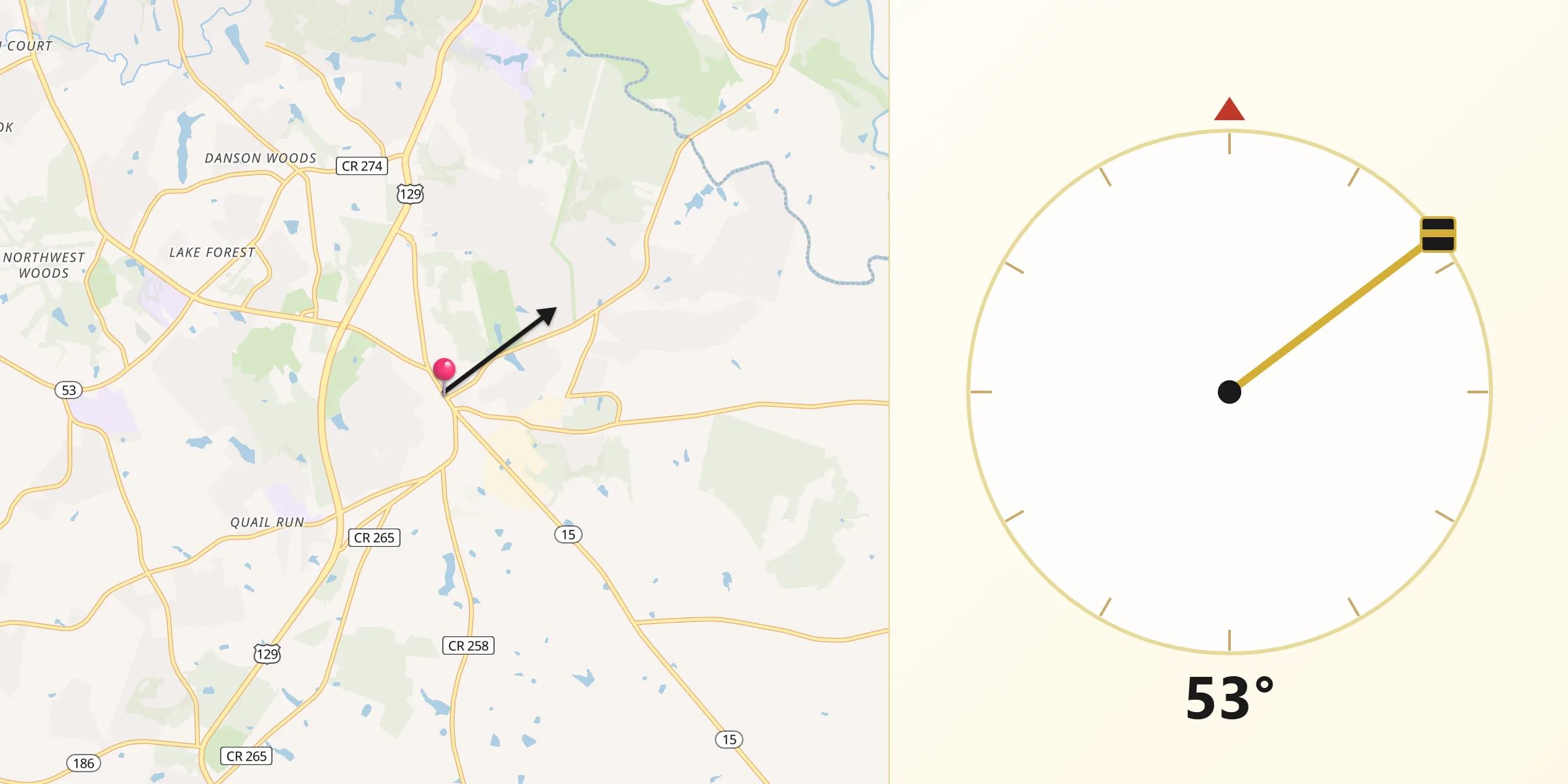 Qibla Direction from Watkinsville