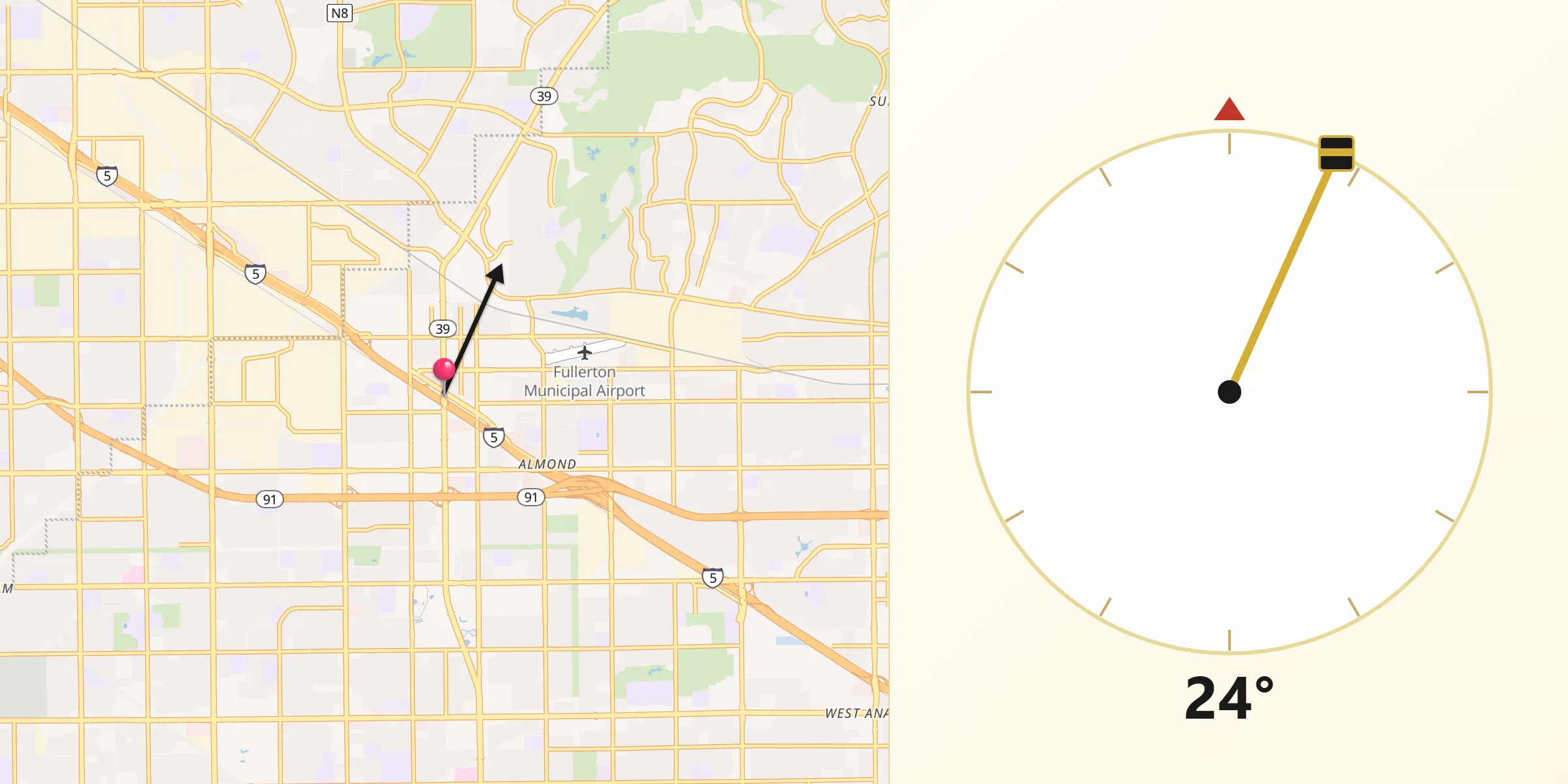 Qibla Direction from Buena Park