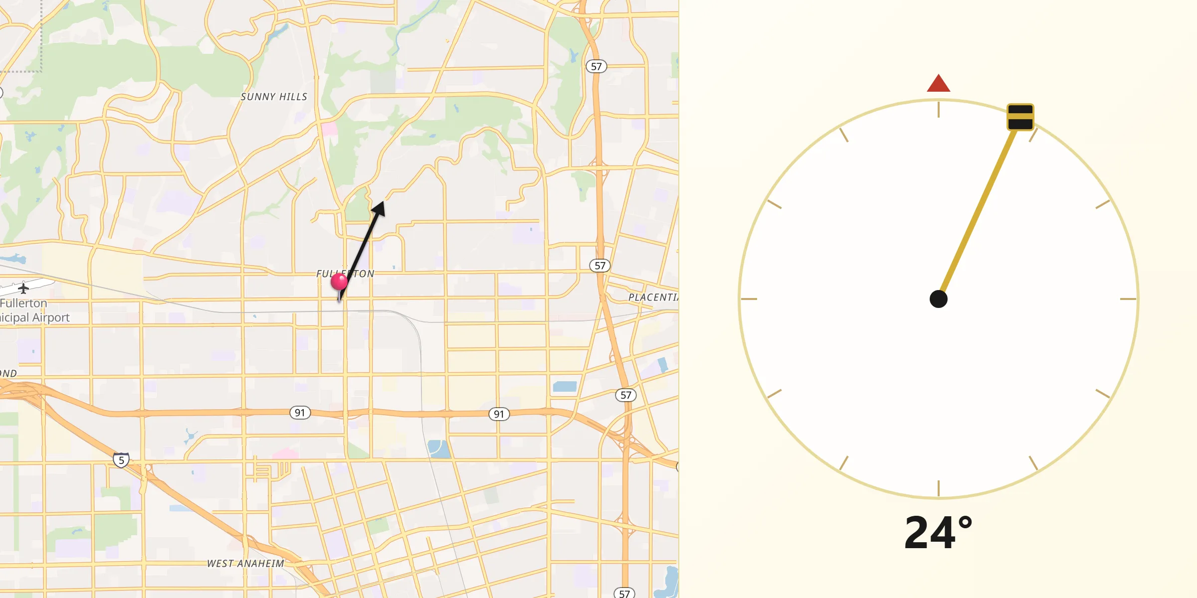 Qibla Direction from Fullerton