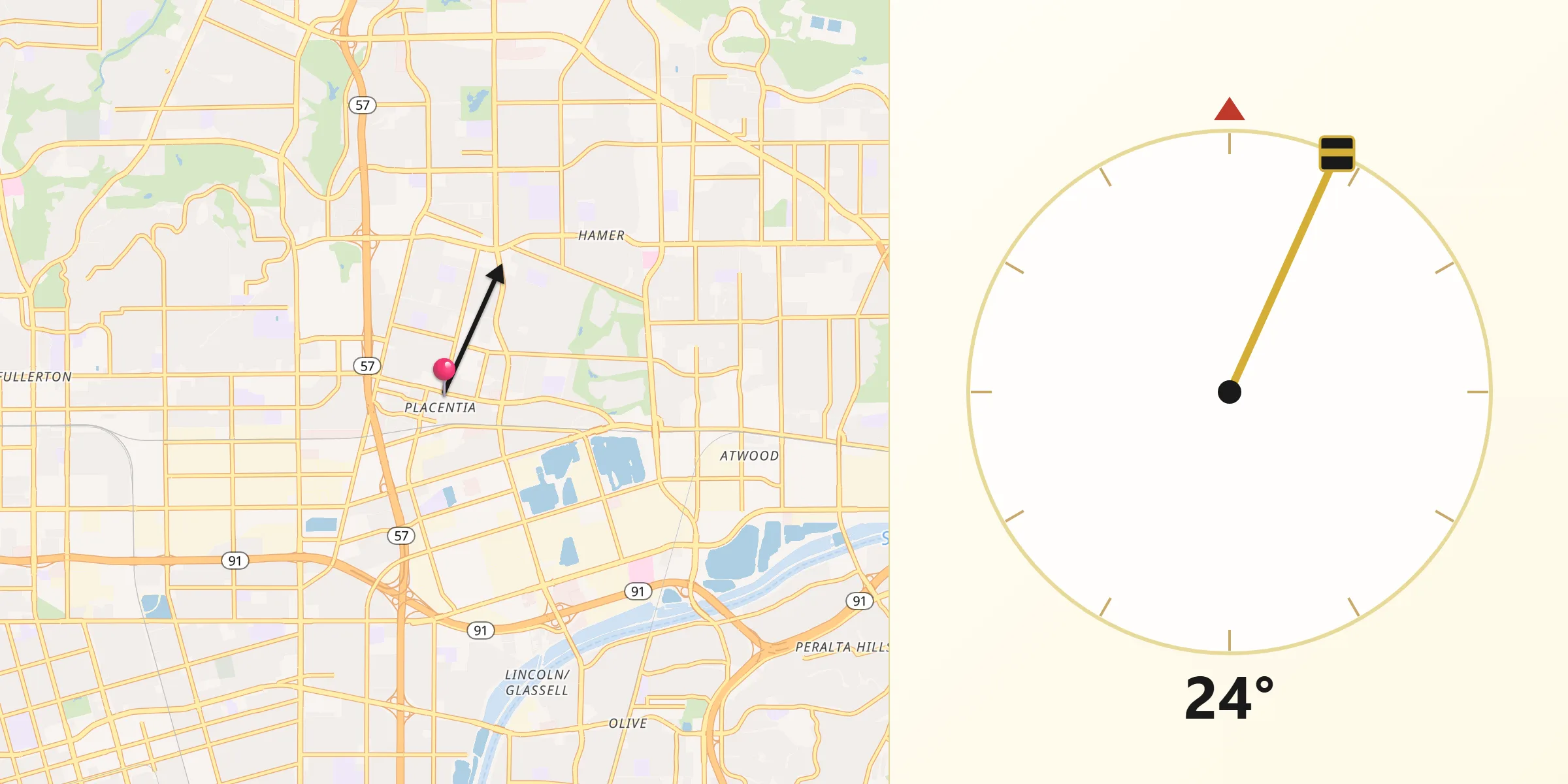 Qibla Direction from Placentia