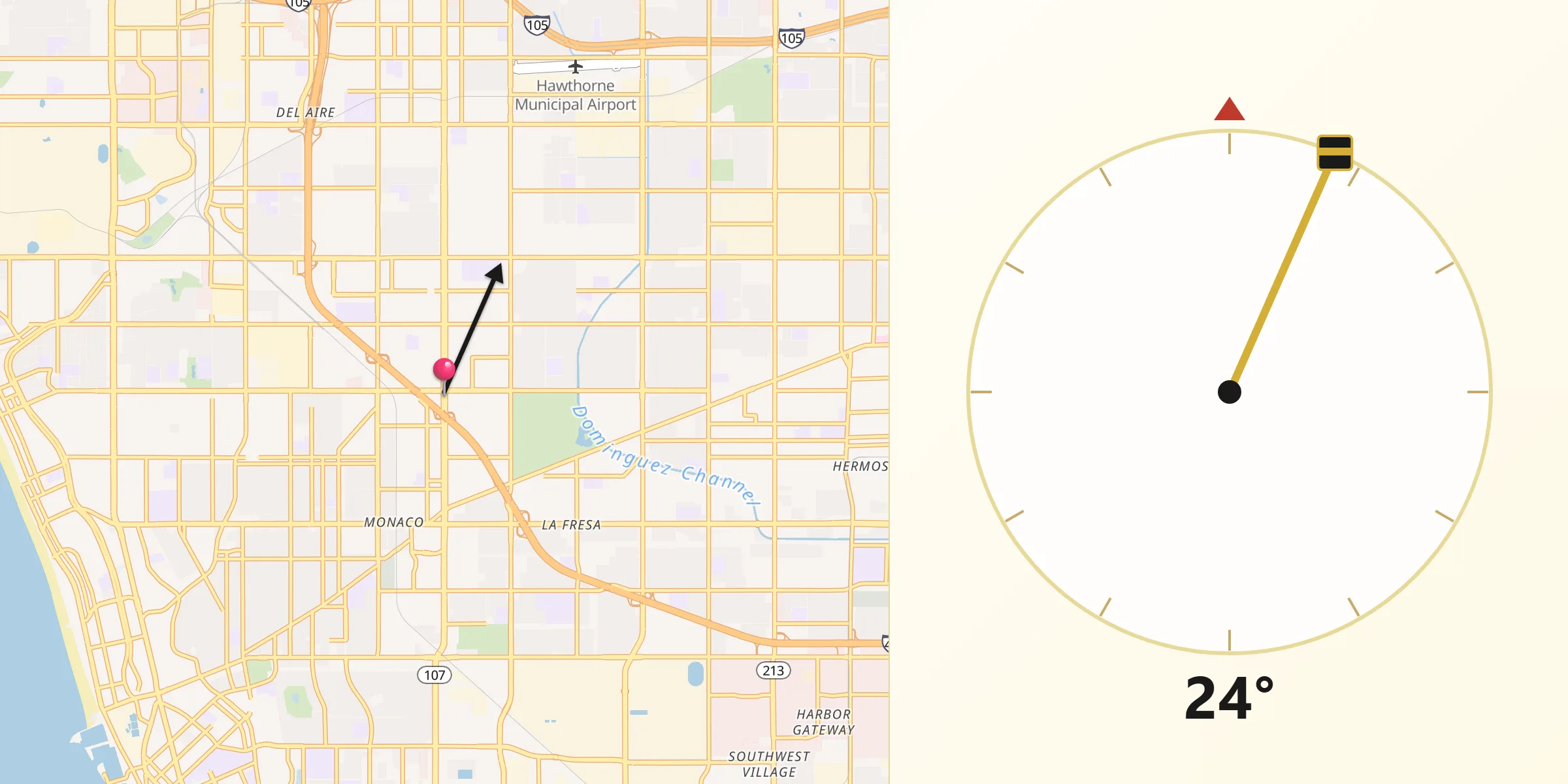 Qibla Direction from Lawndale