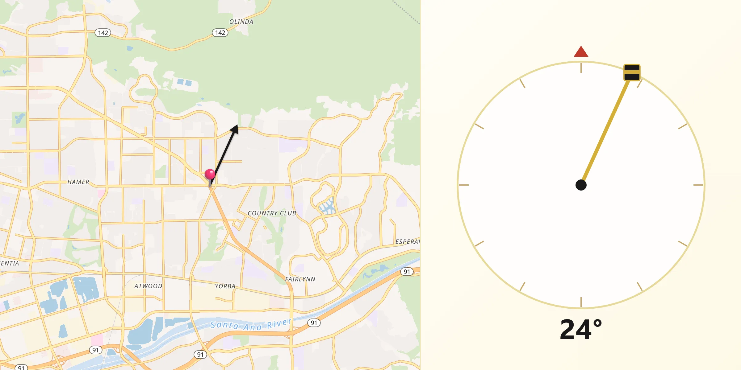 Qibla Direction from Yorba Linda