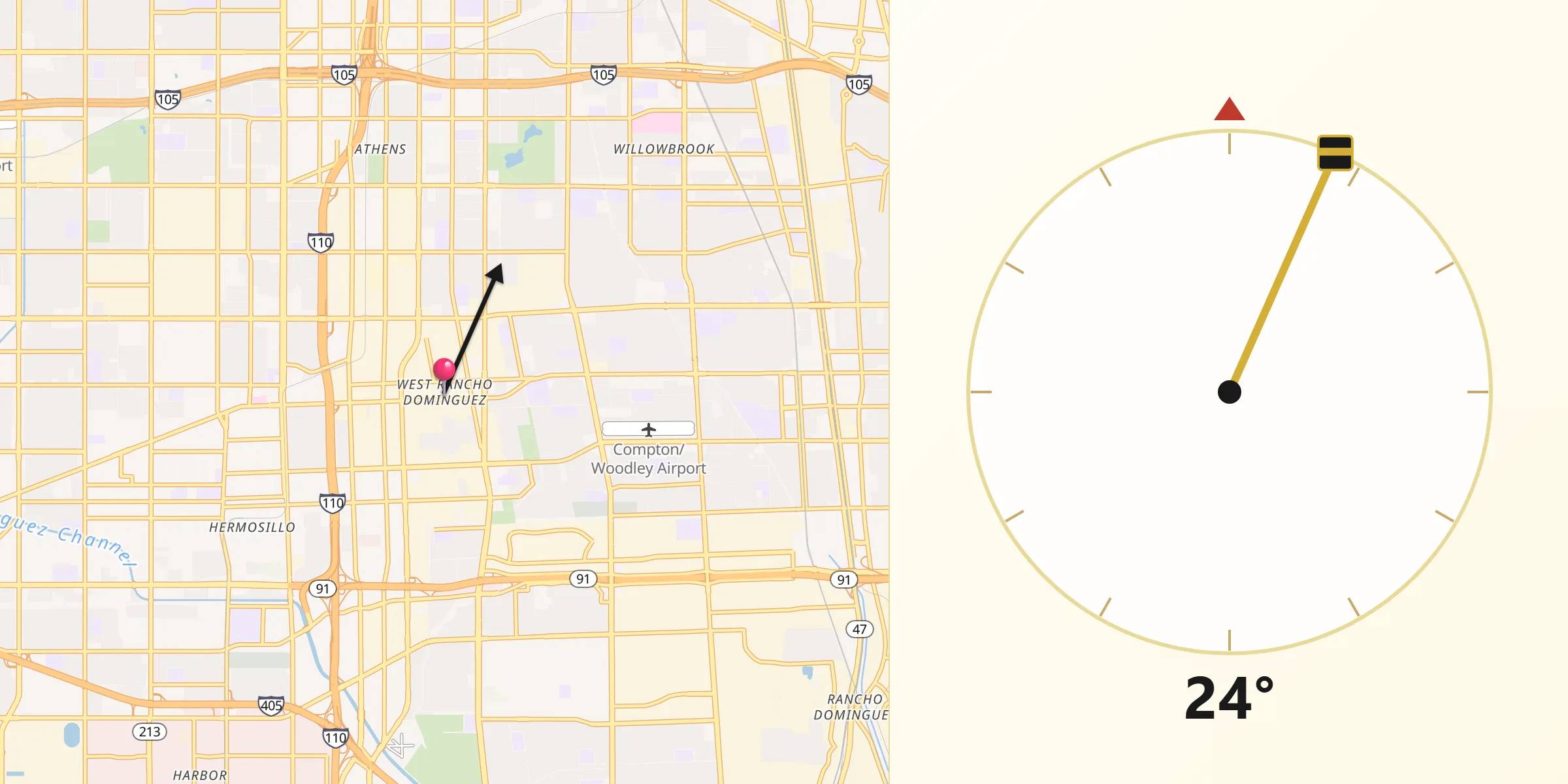Qibla Direction from West Rancho Dominguez