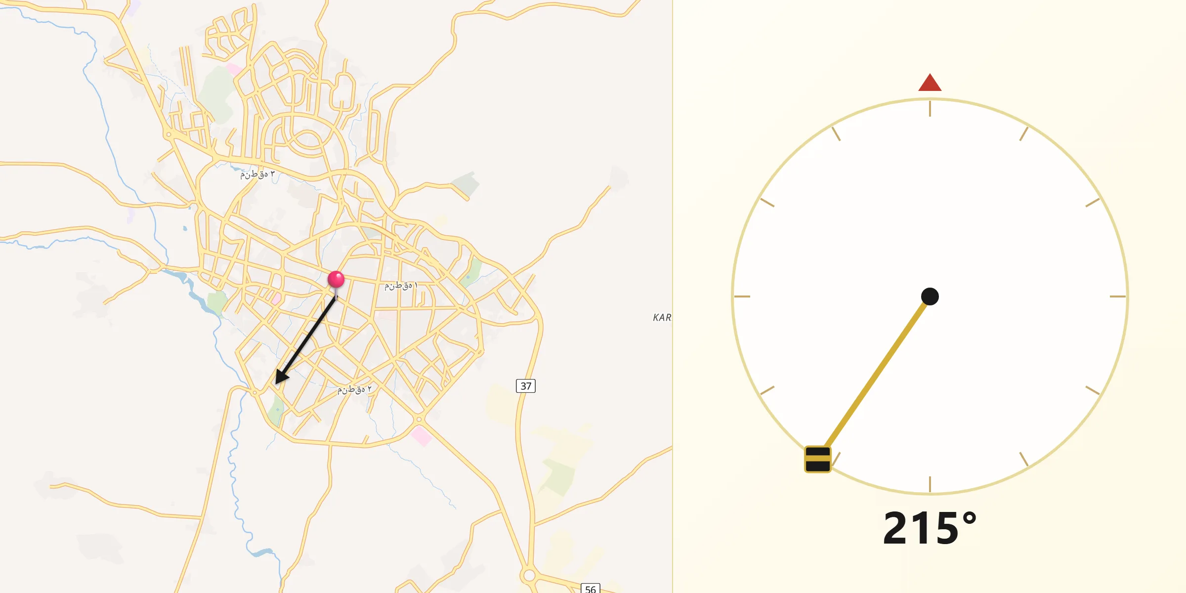 اتجاه القبلة من بروجرد