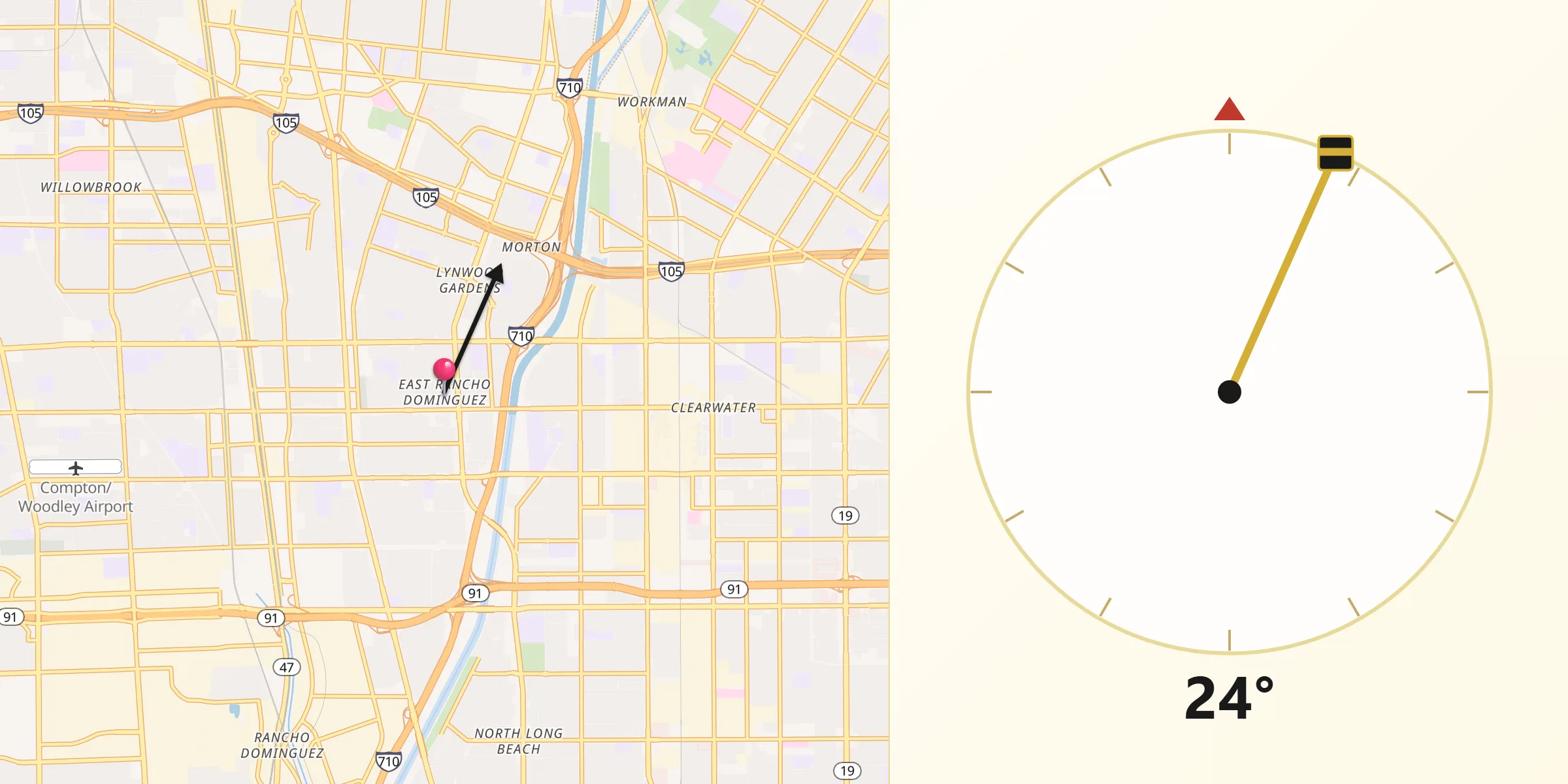Qibla Direction from East Rancho Dominguez