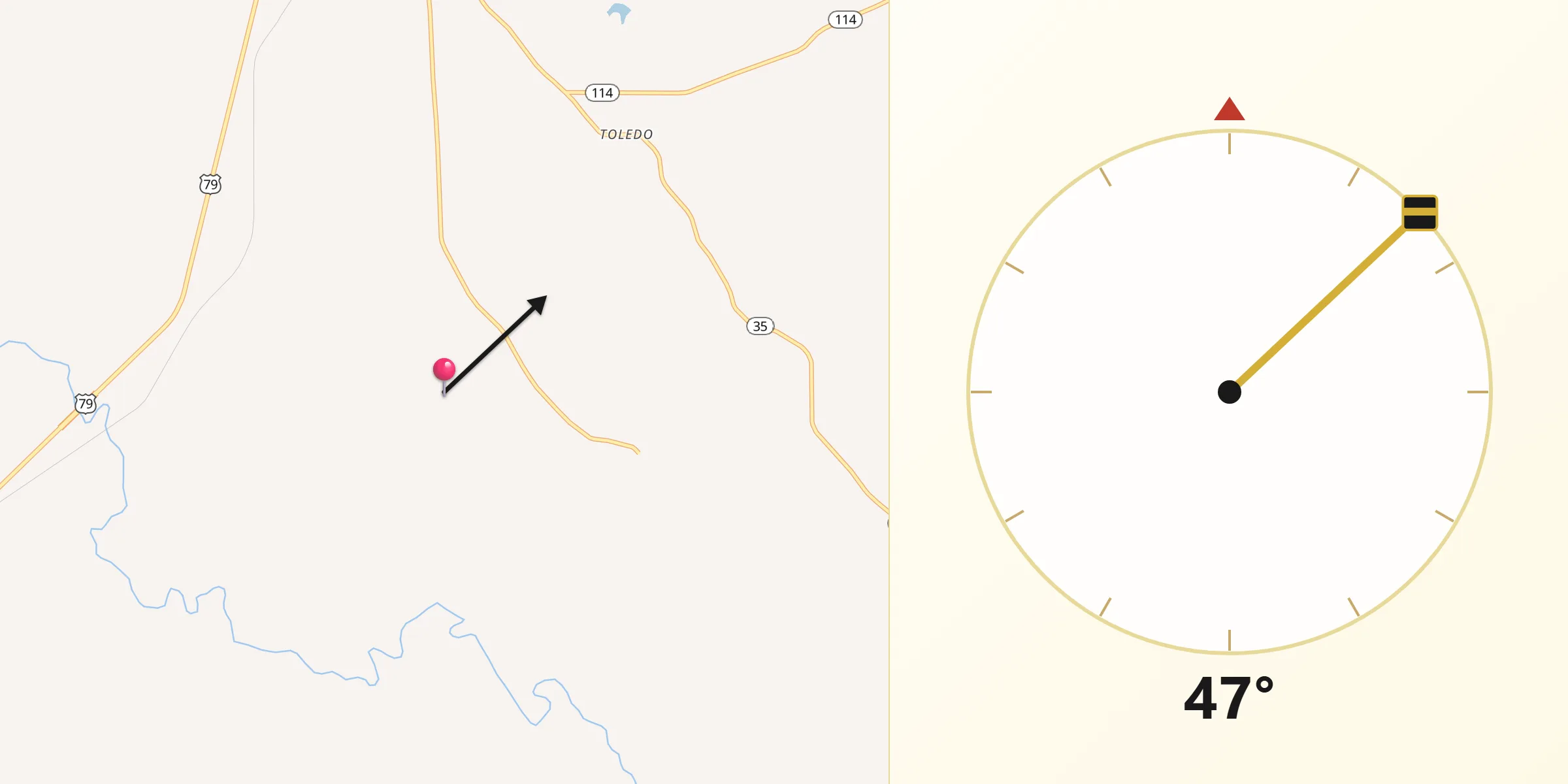 Qibla Direction from Cleveland County