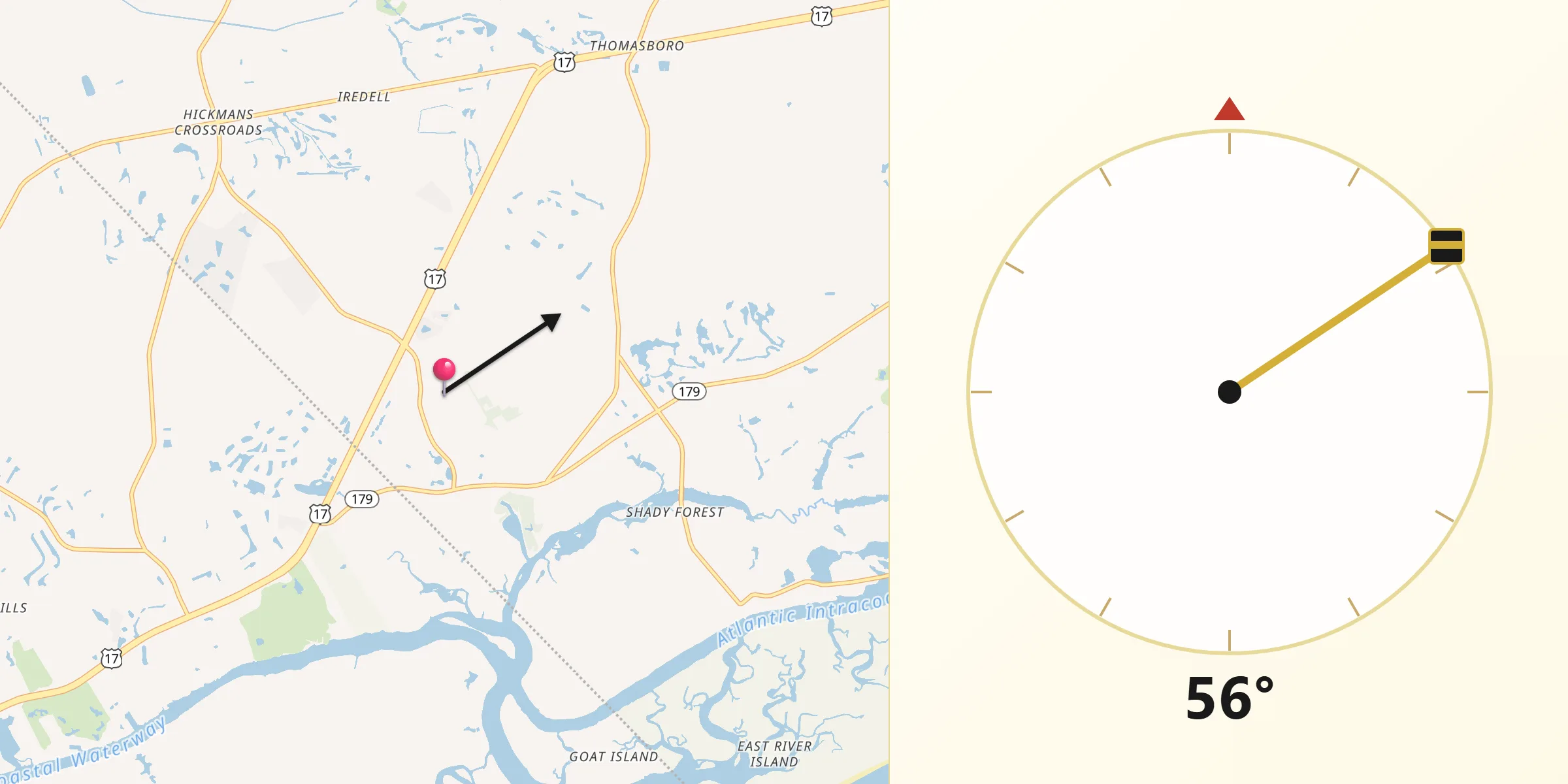 Qibla Direction from Carolina Shores