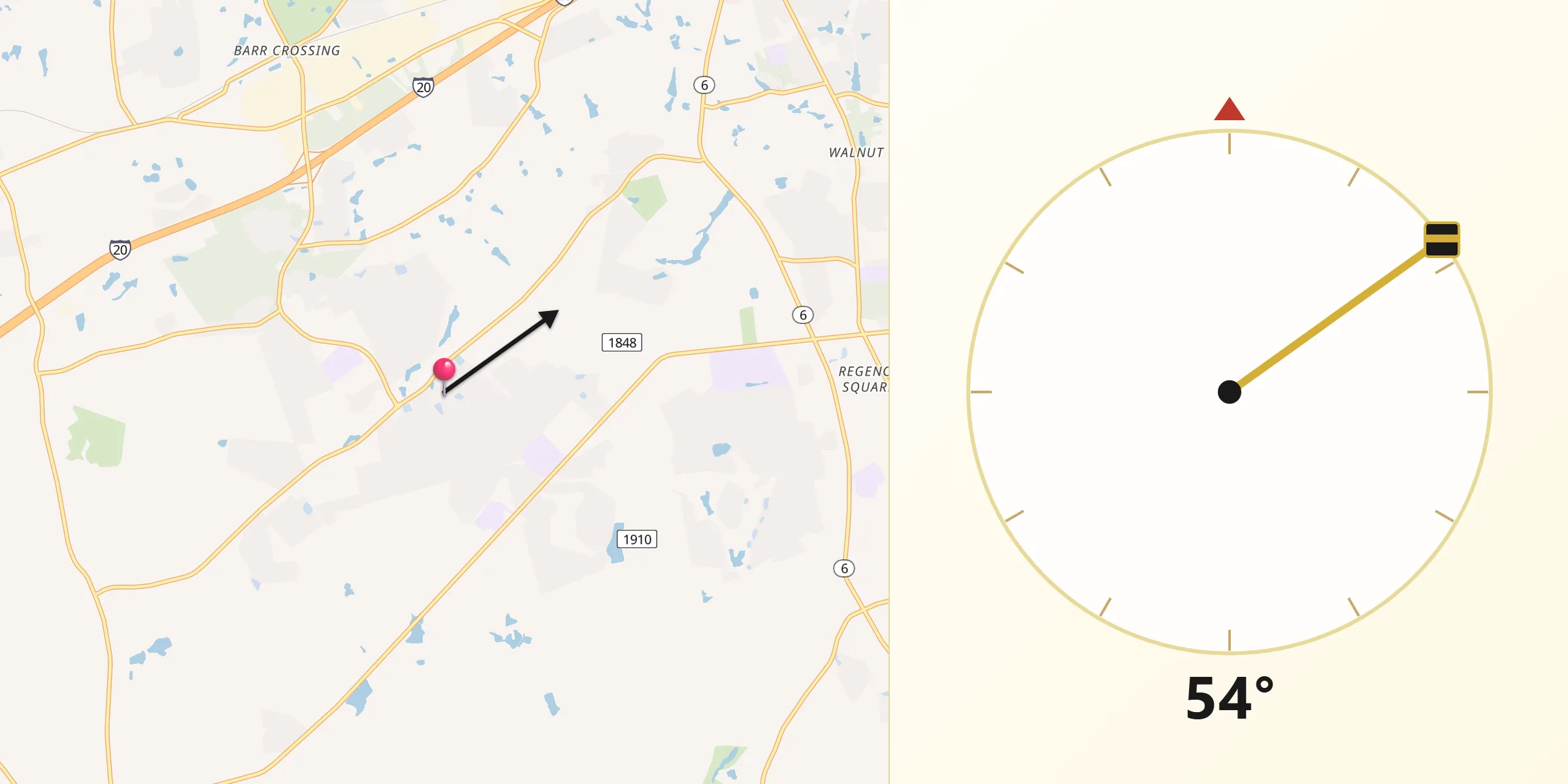 Dirección de la Qibla desde Lexington