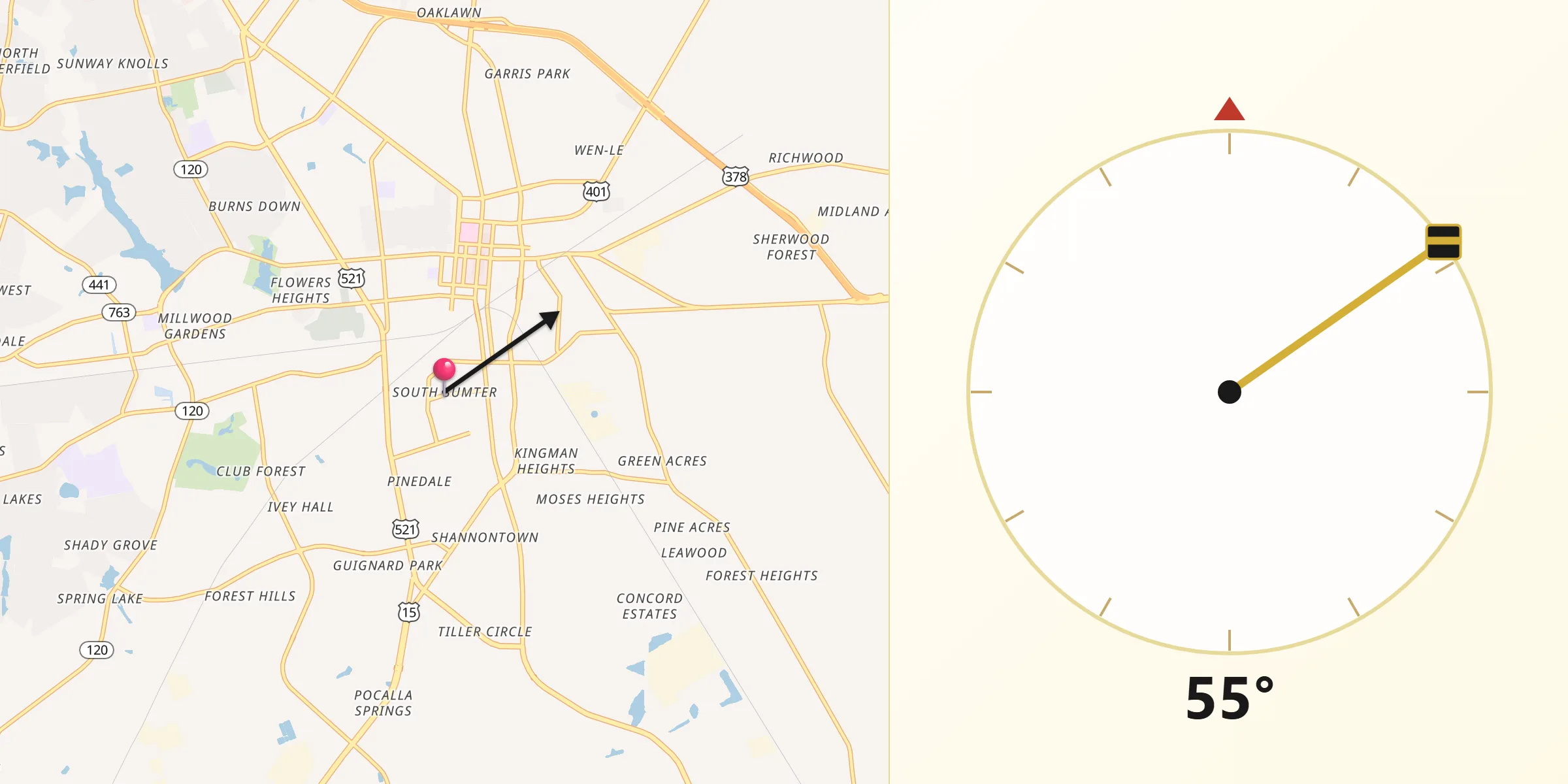 Qibla Direction from South Sumter