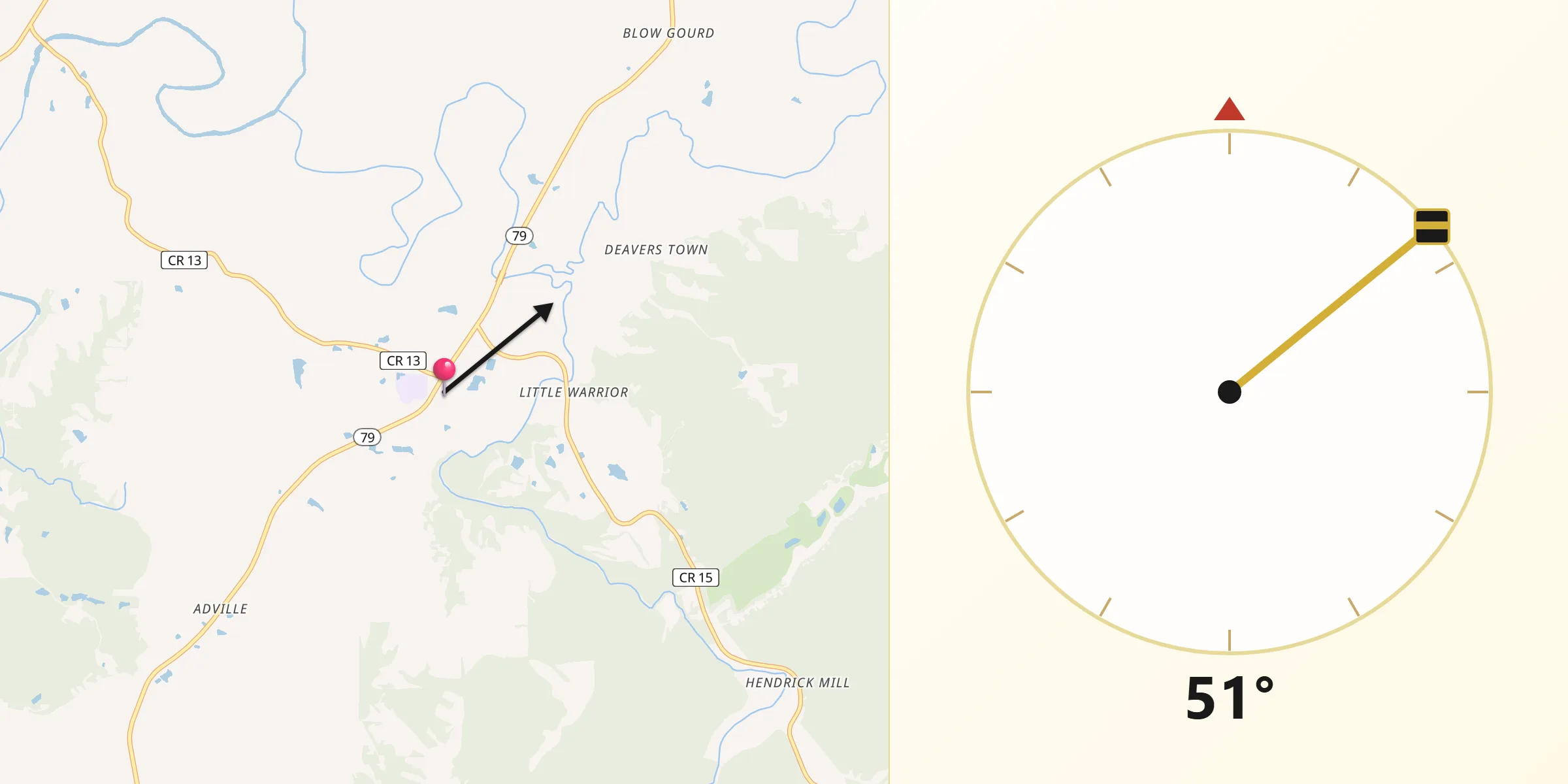 Qibla Direction from Locust Fork