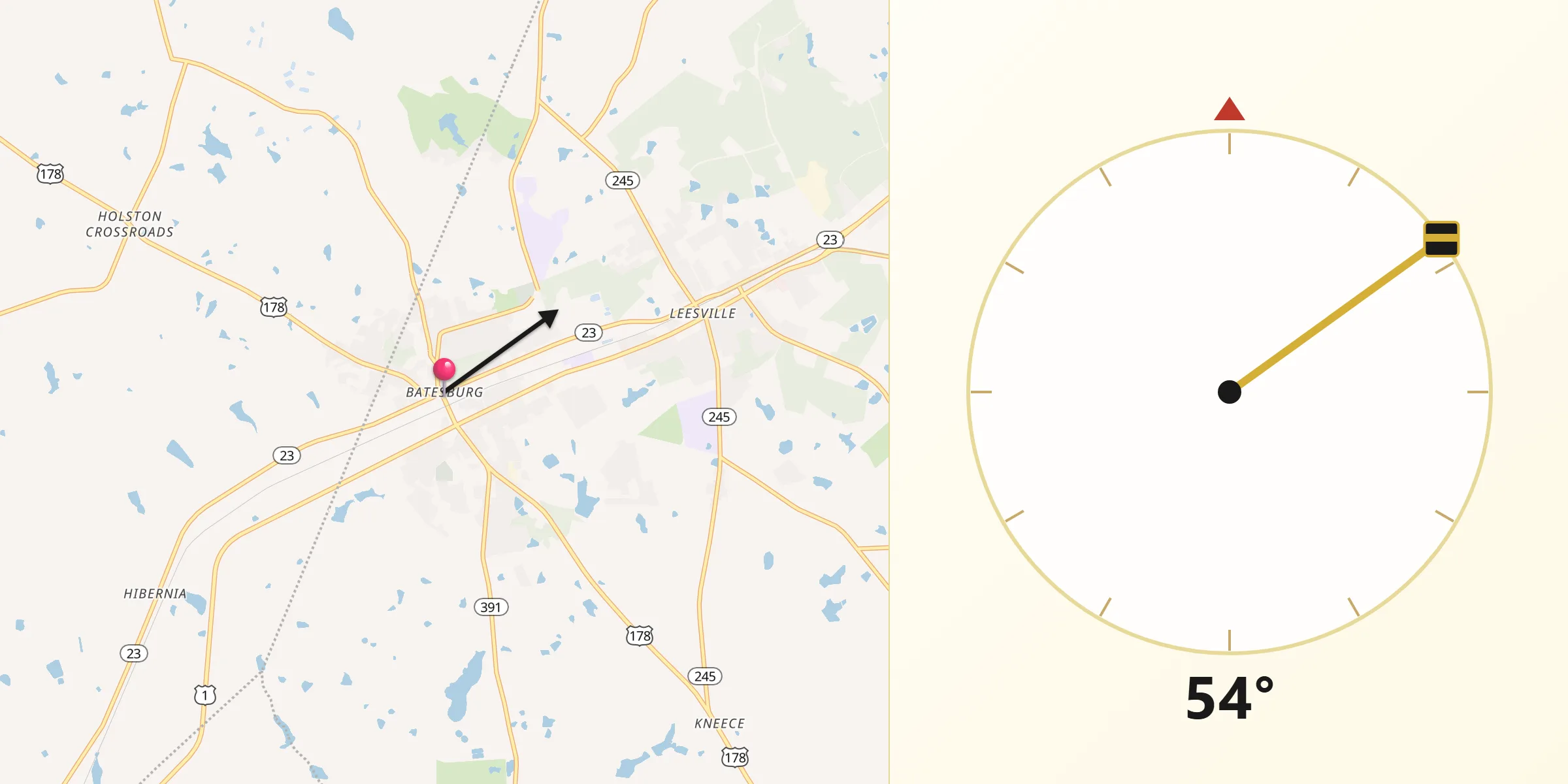Qibla Direction from Batesburg