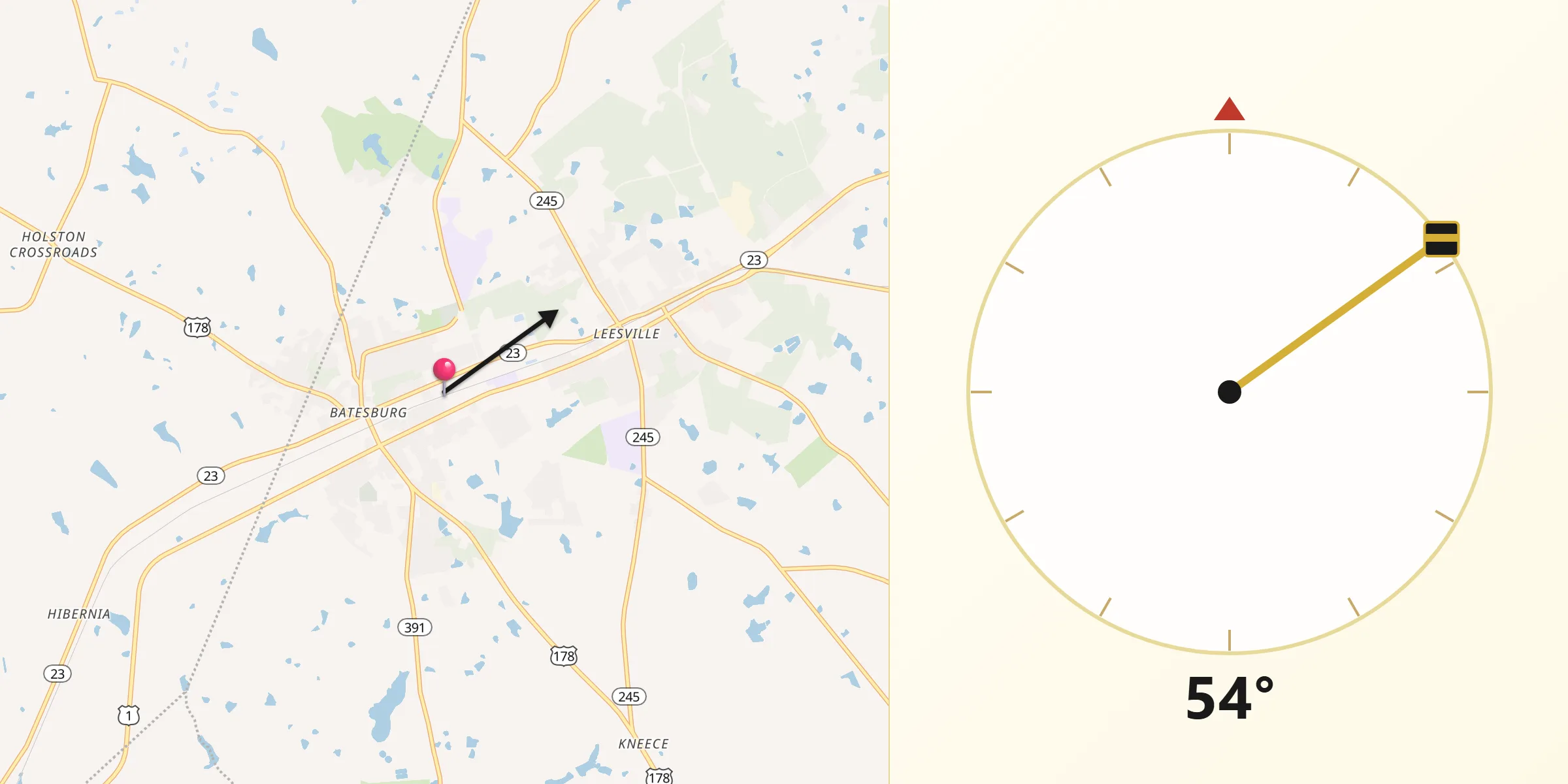 Qibla Direction from Batesburg-Leesville