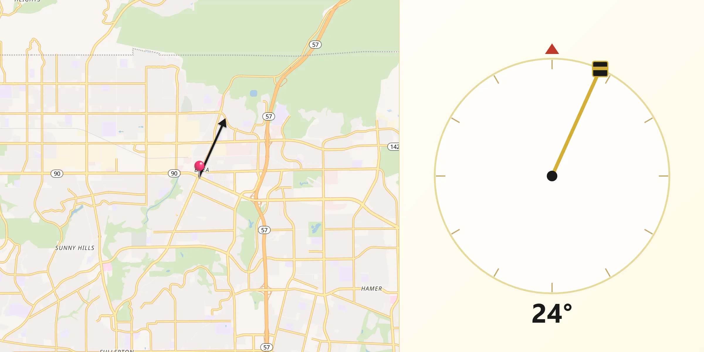 Qibla Direction from Brea