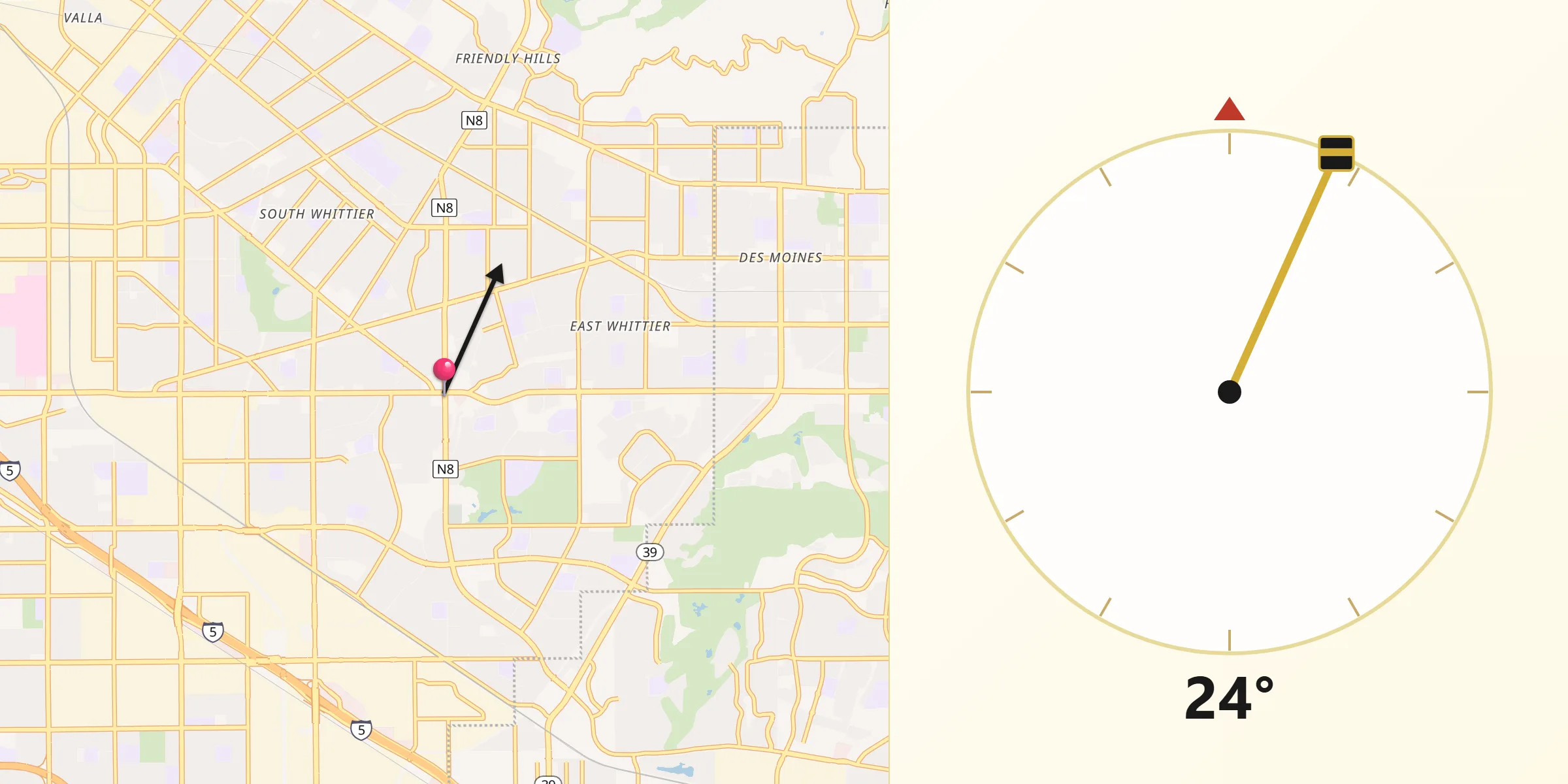 Qibla Direction from La Mirada