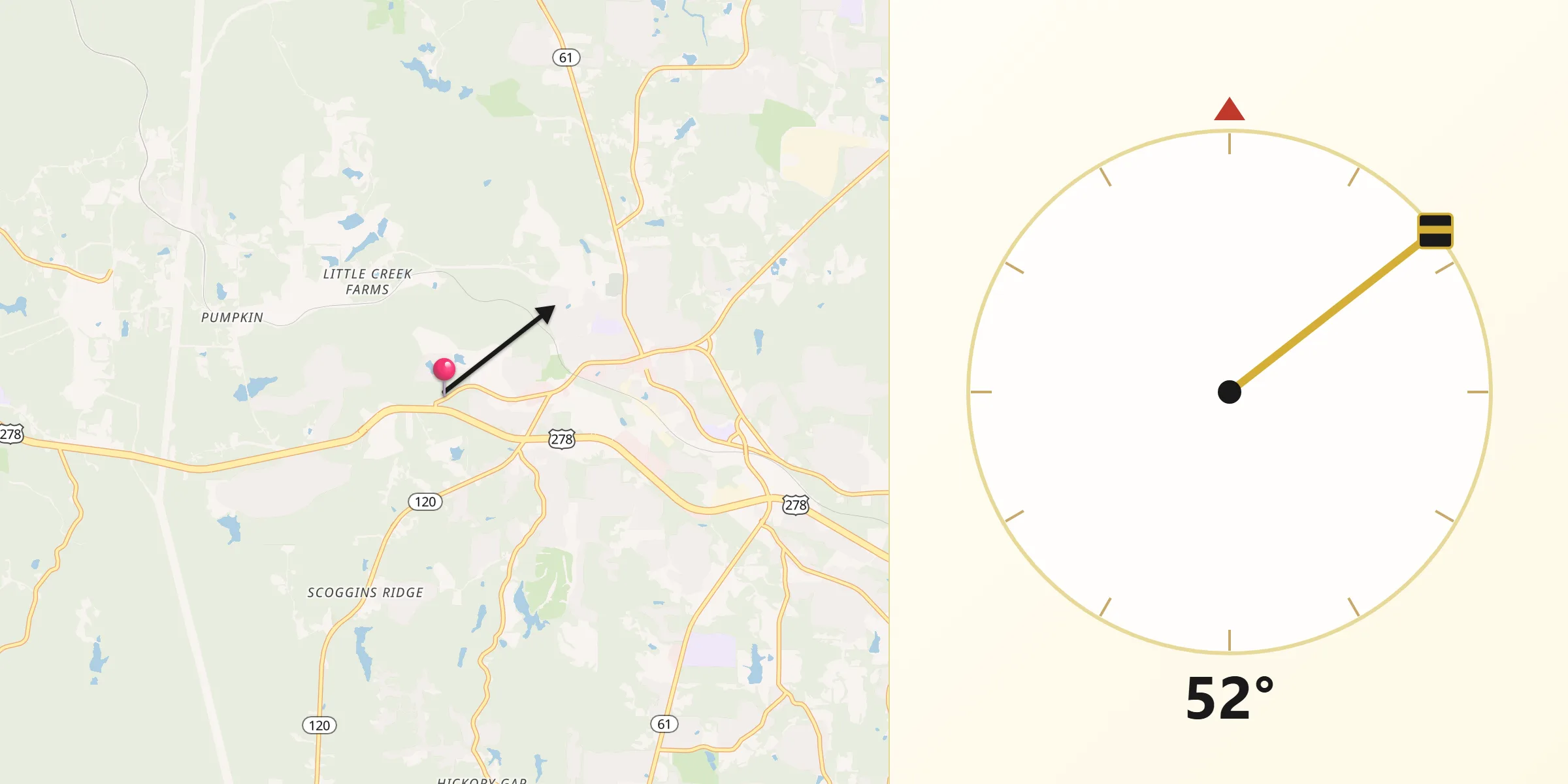 Qibla Direction from Paulding County
