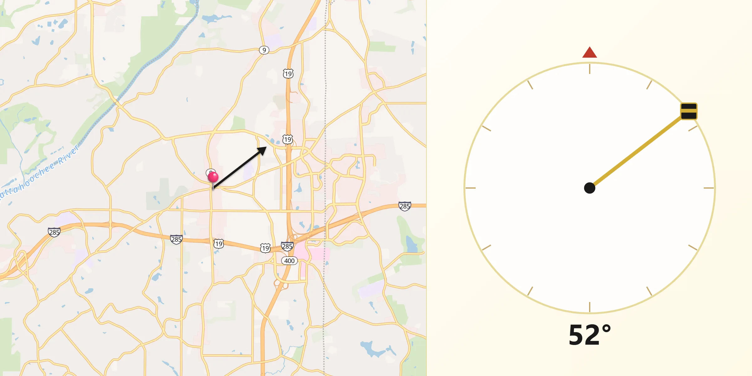 Dirección de la Qibla desde Sandy Springs