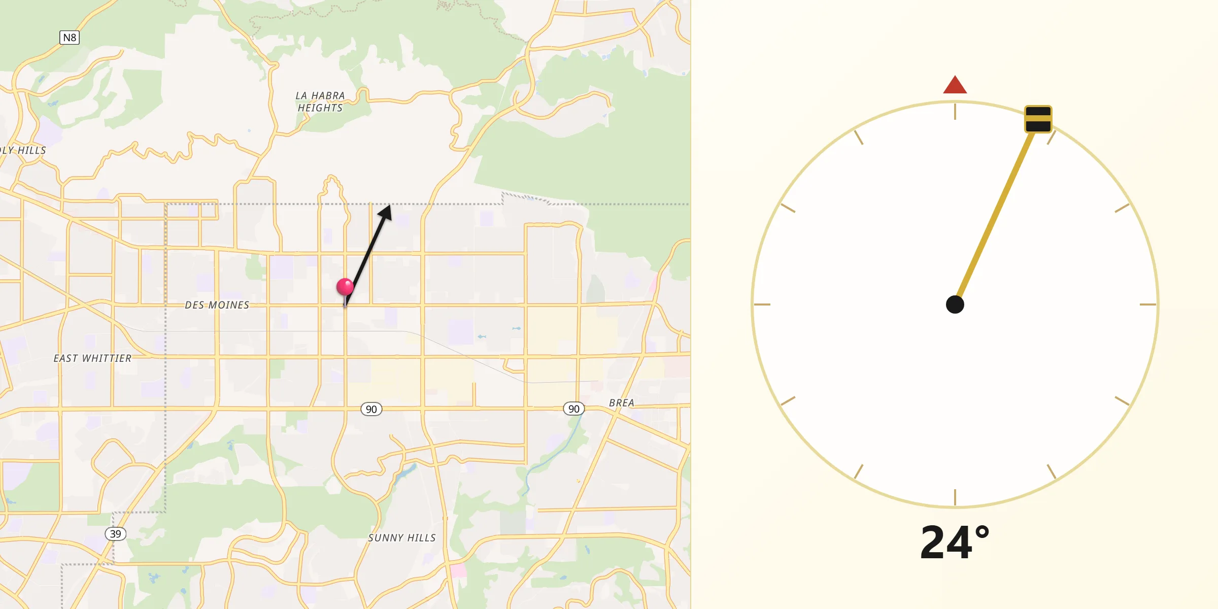 Qibla Direction from La Habra