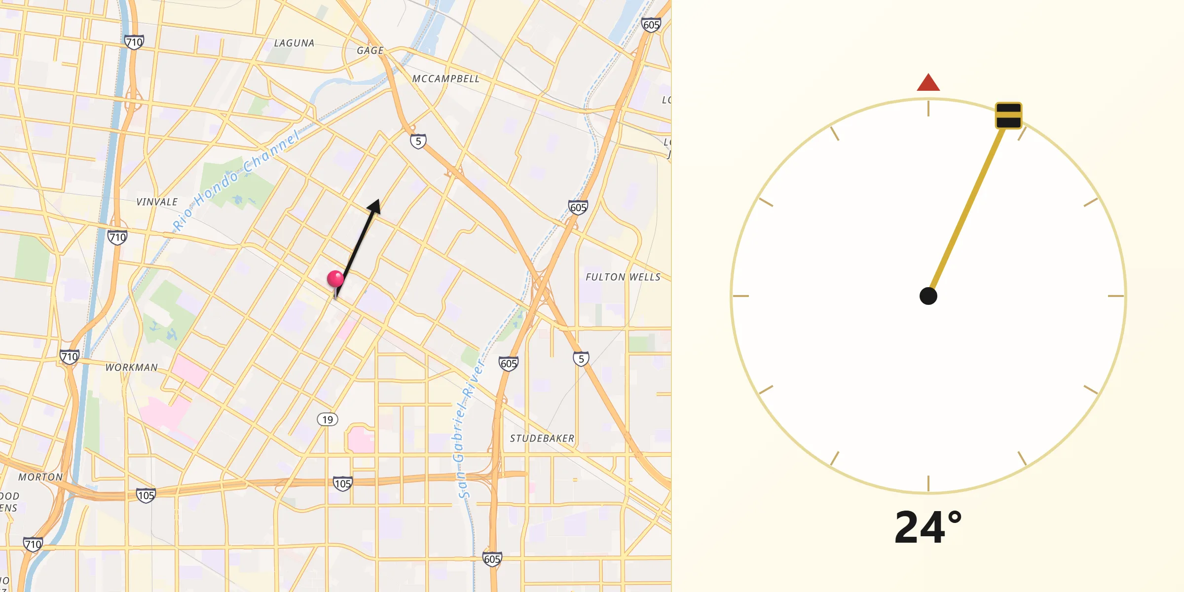 Qibla Direction from Downey