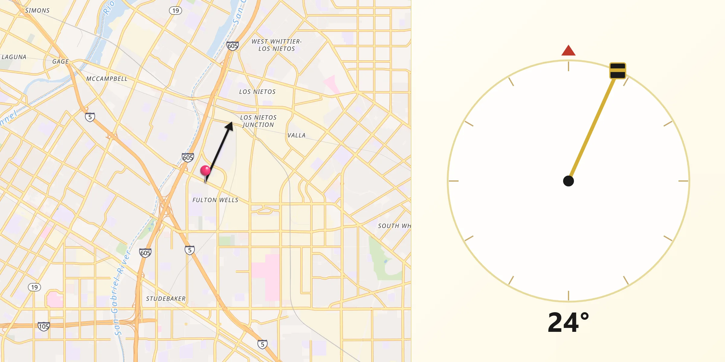 Qibla Direction from Santa Fe Springs