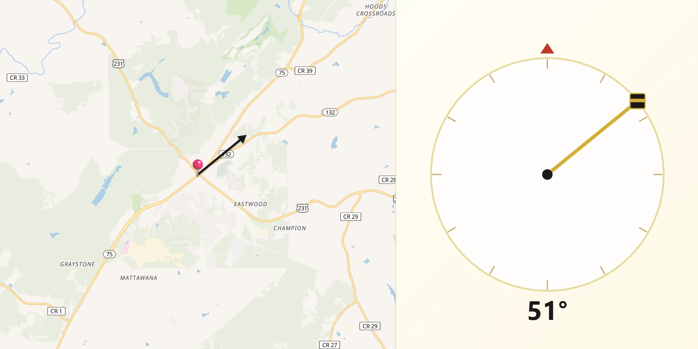 Qibla Direction from Oneonta