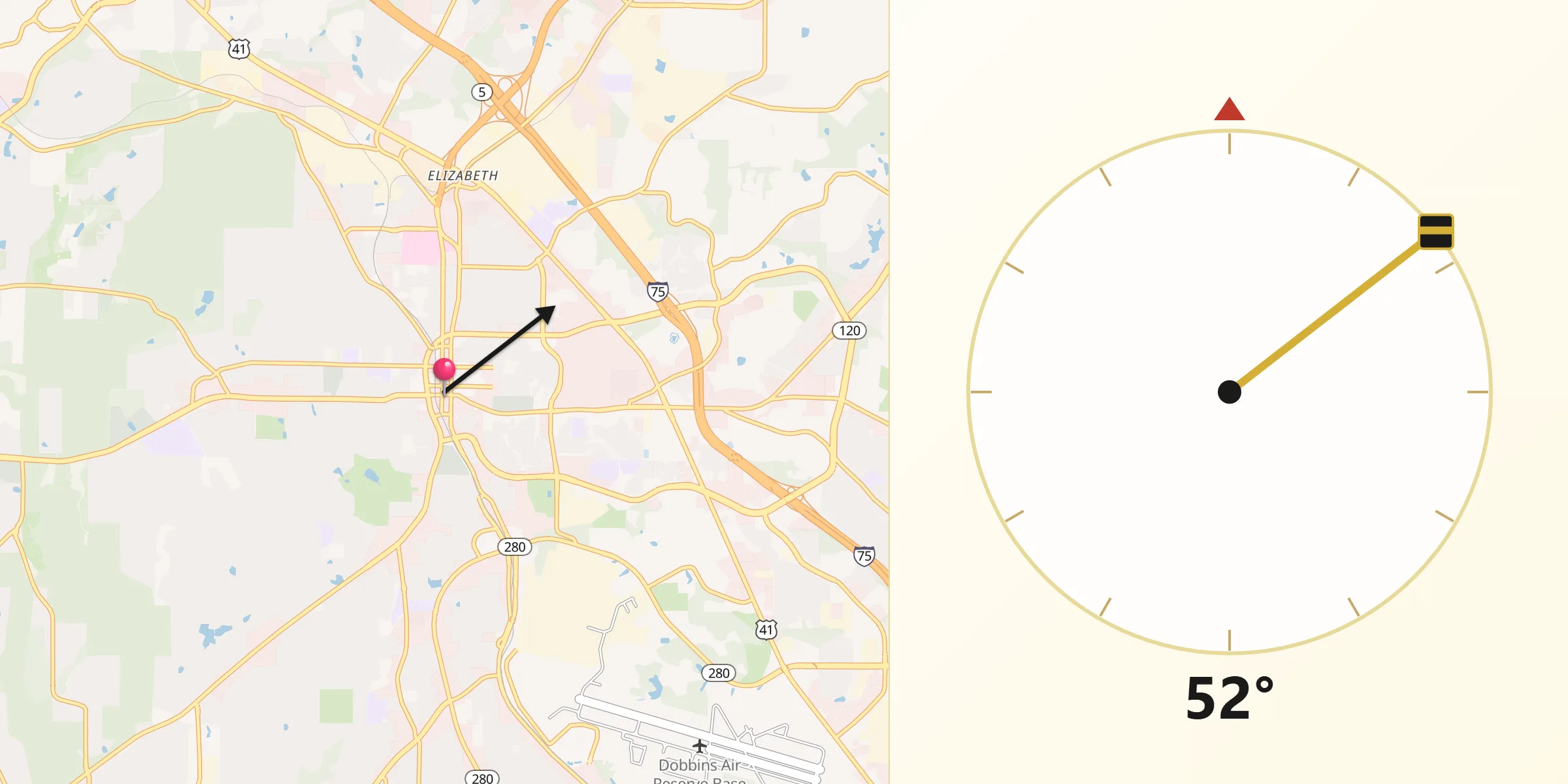 Qibla Direction from Marietta
