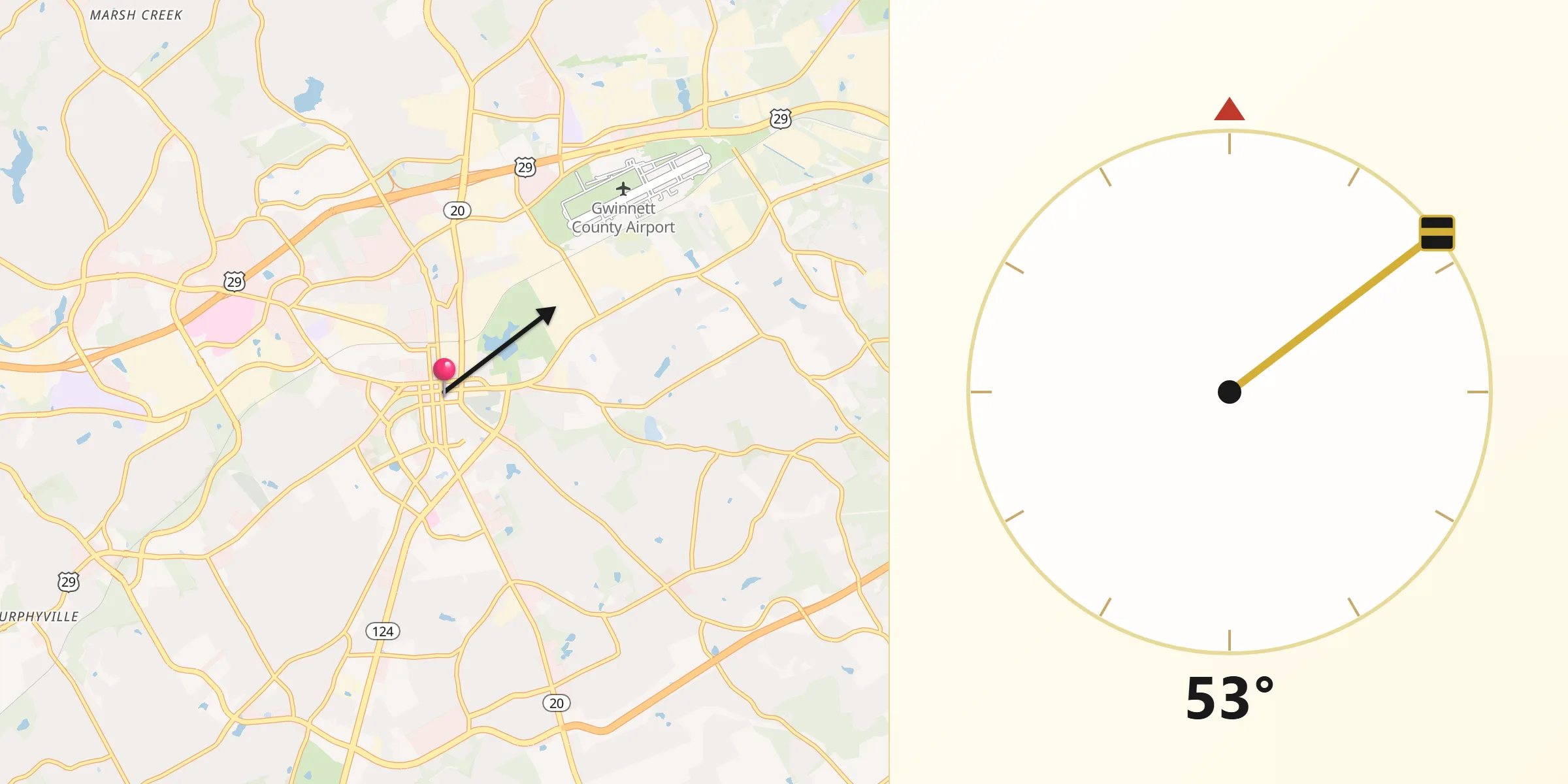 Qibla Direction from Lawrenceville
