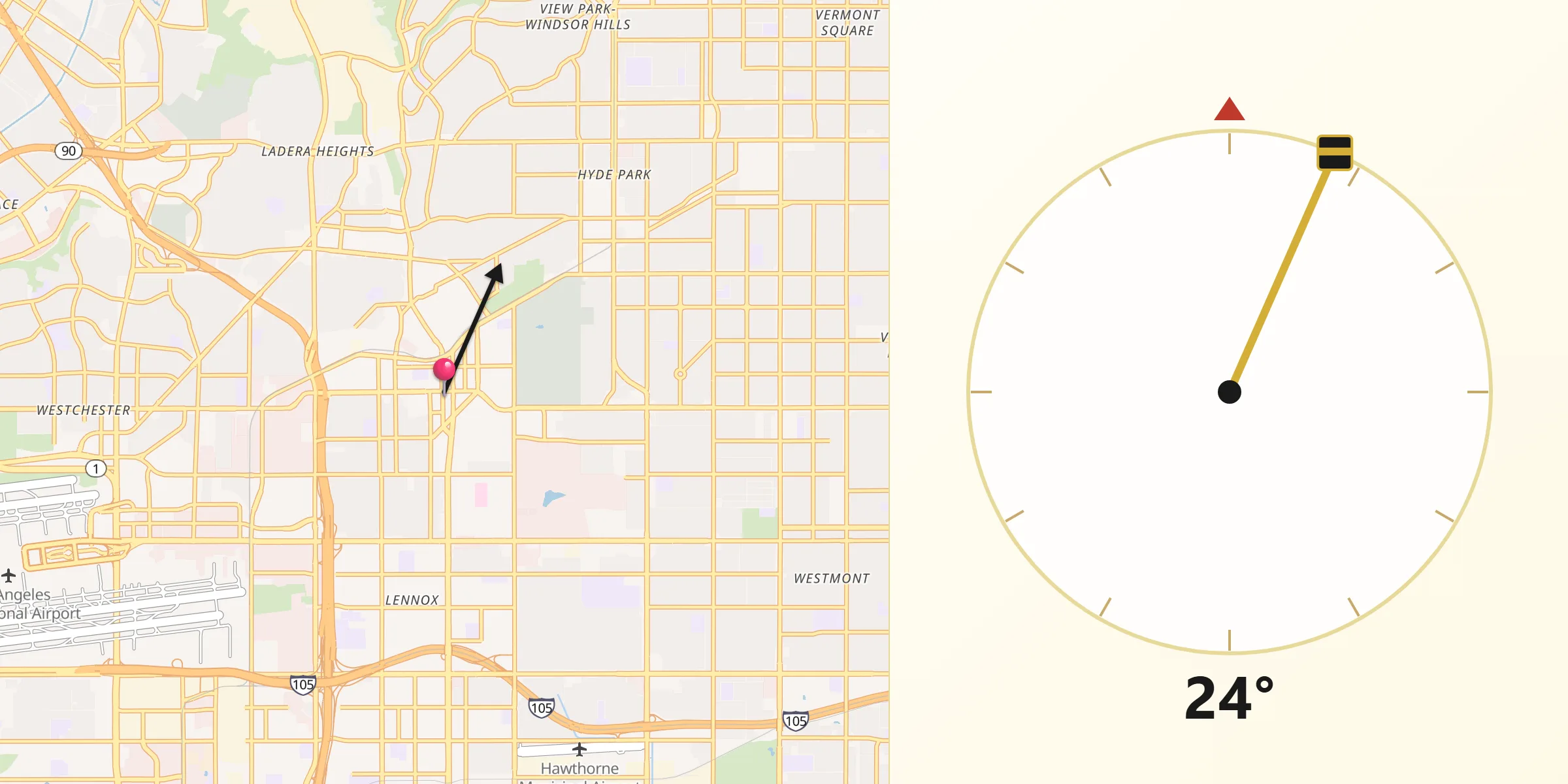 Dirección de la Qibla desde Inglewood