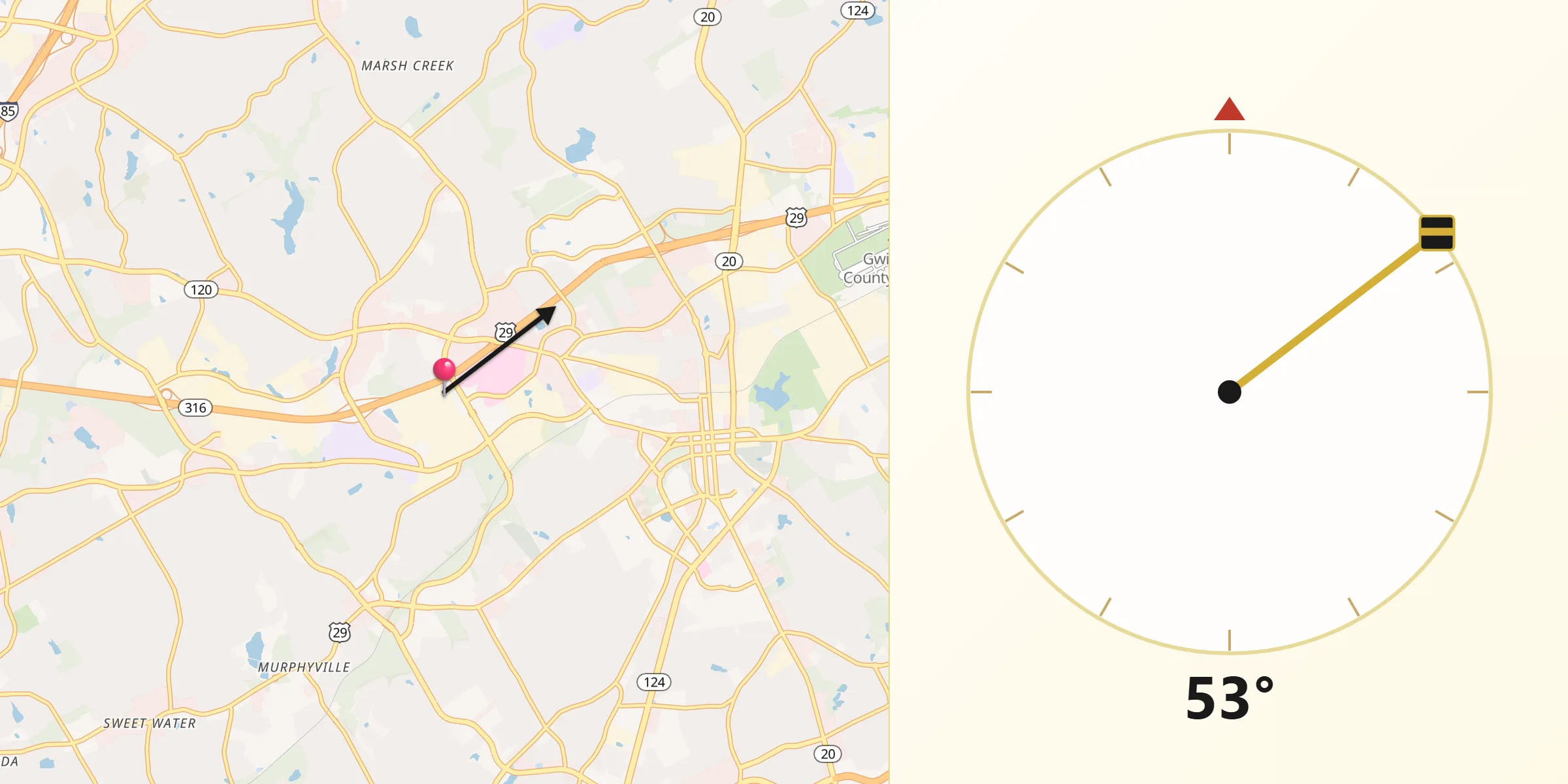 Qibla Direction from Gwinnett